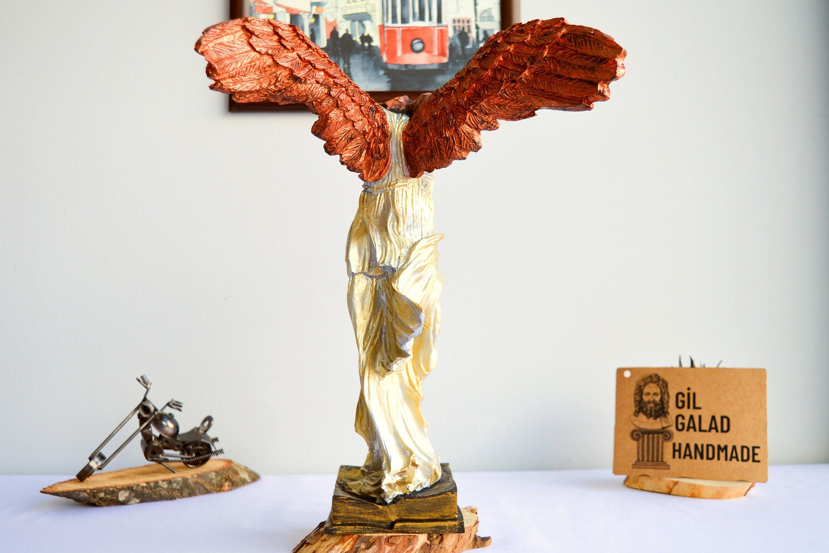 15.35 Inches Nike Greek Mythological Figurine /Roman Mythology Victoria /Antique Art Statue in Stone/ White Home Decor /Handmade Sculpture