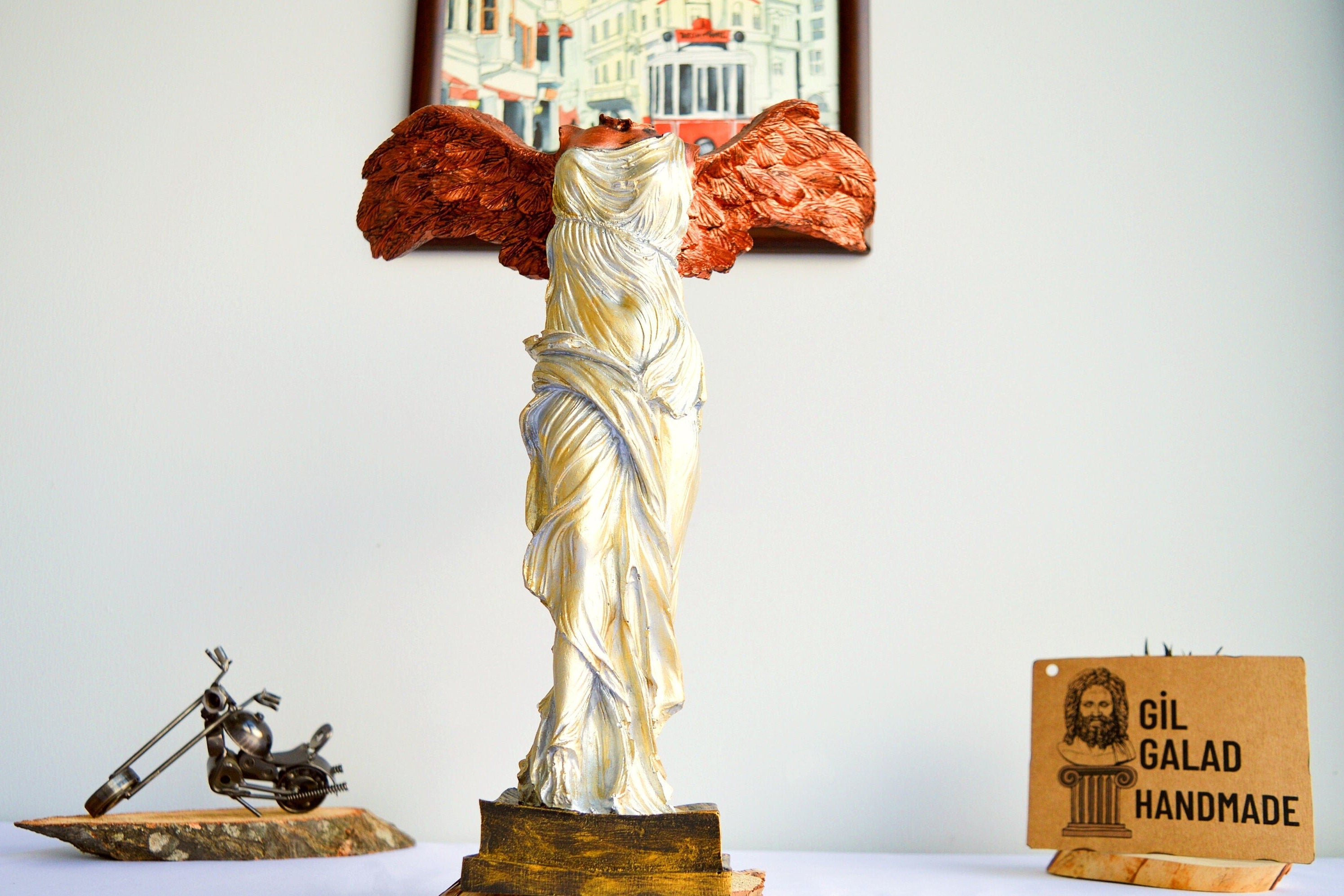 15.35 Inches Nike Greek Mythological Figurine /Roman Mythology Victoria /Antique Art Statue in Stone/ White Home Decor /Handmade Sculpture