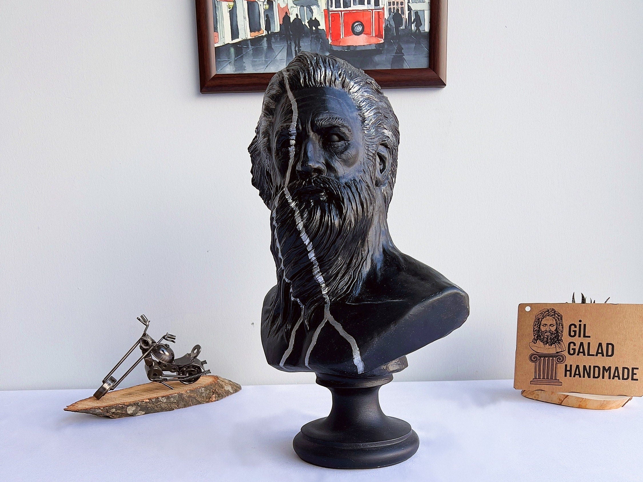 Large Poseidon Bust: Handmade Greek Statue, Home & Garden Decor