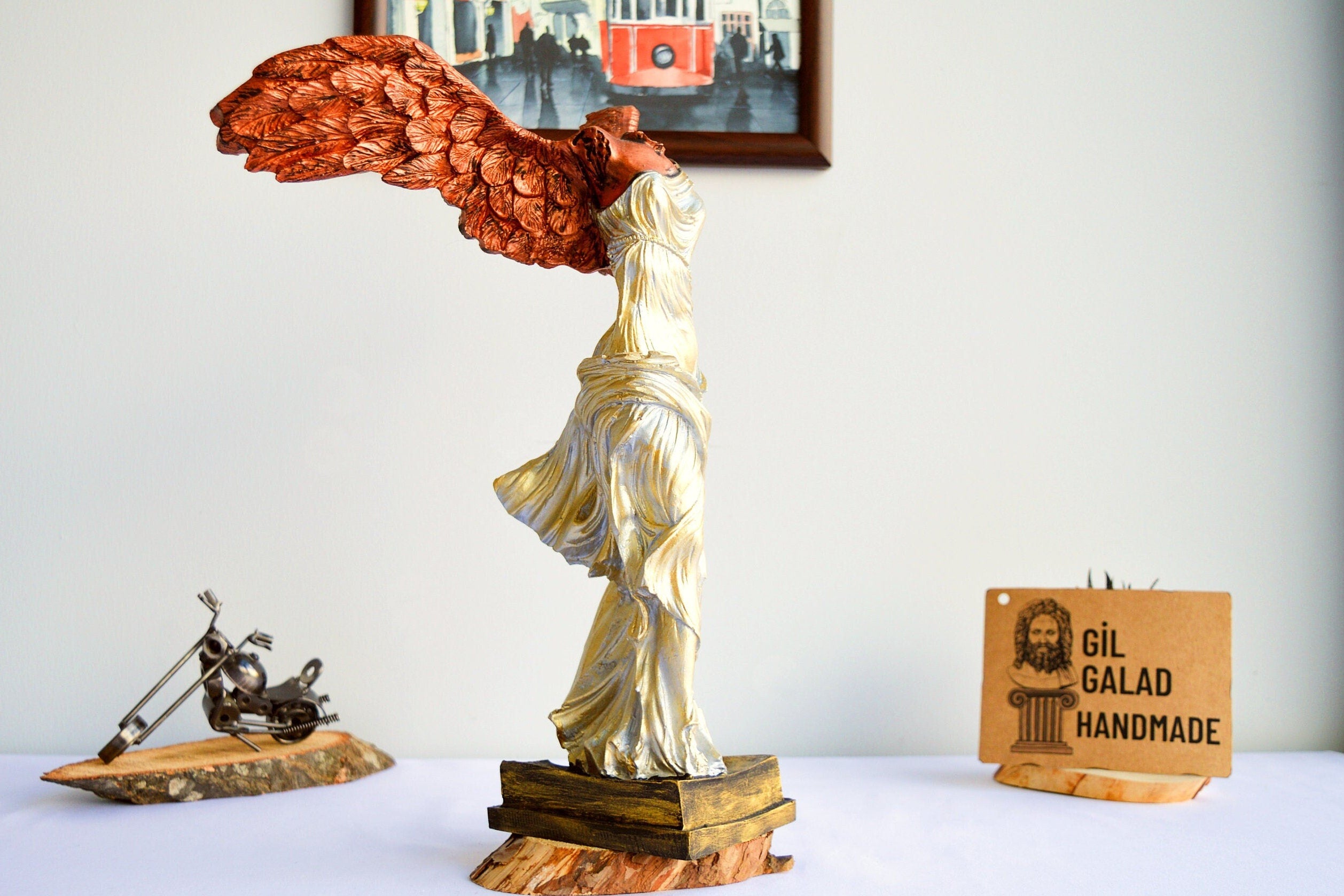 15.35 Inches Nike Greek Mythological Figurine /Roman Mythology Victoria /Antique Art Statue in Stone/ White Home Decor /Handmade Sculpture