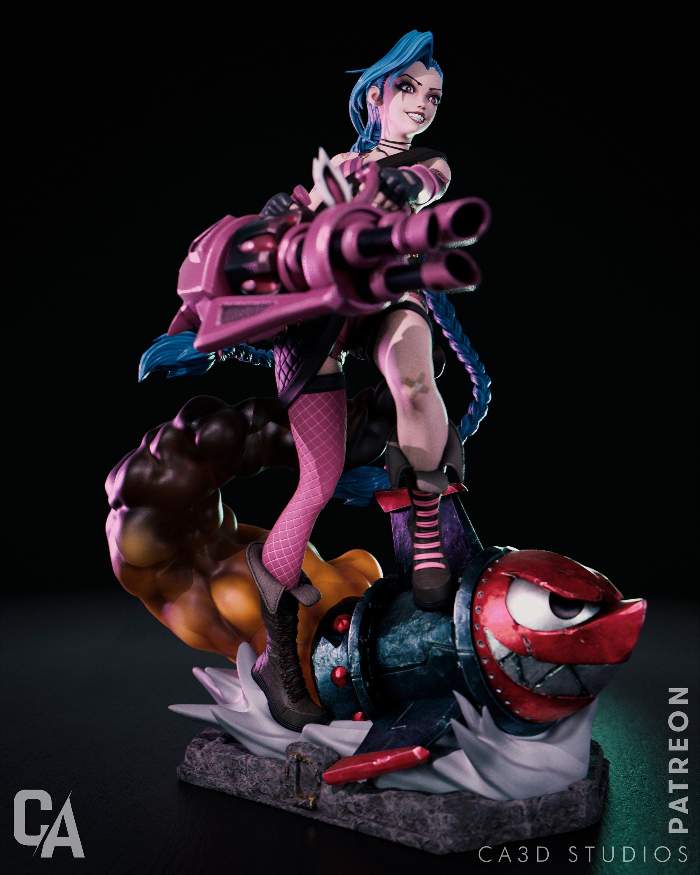 Hand-Painted 3D Printed Jinx Figurine: Collectible Fan Art