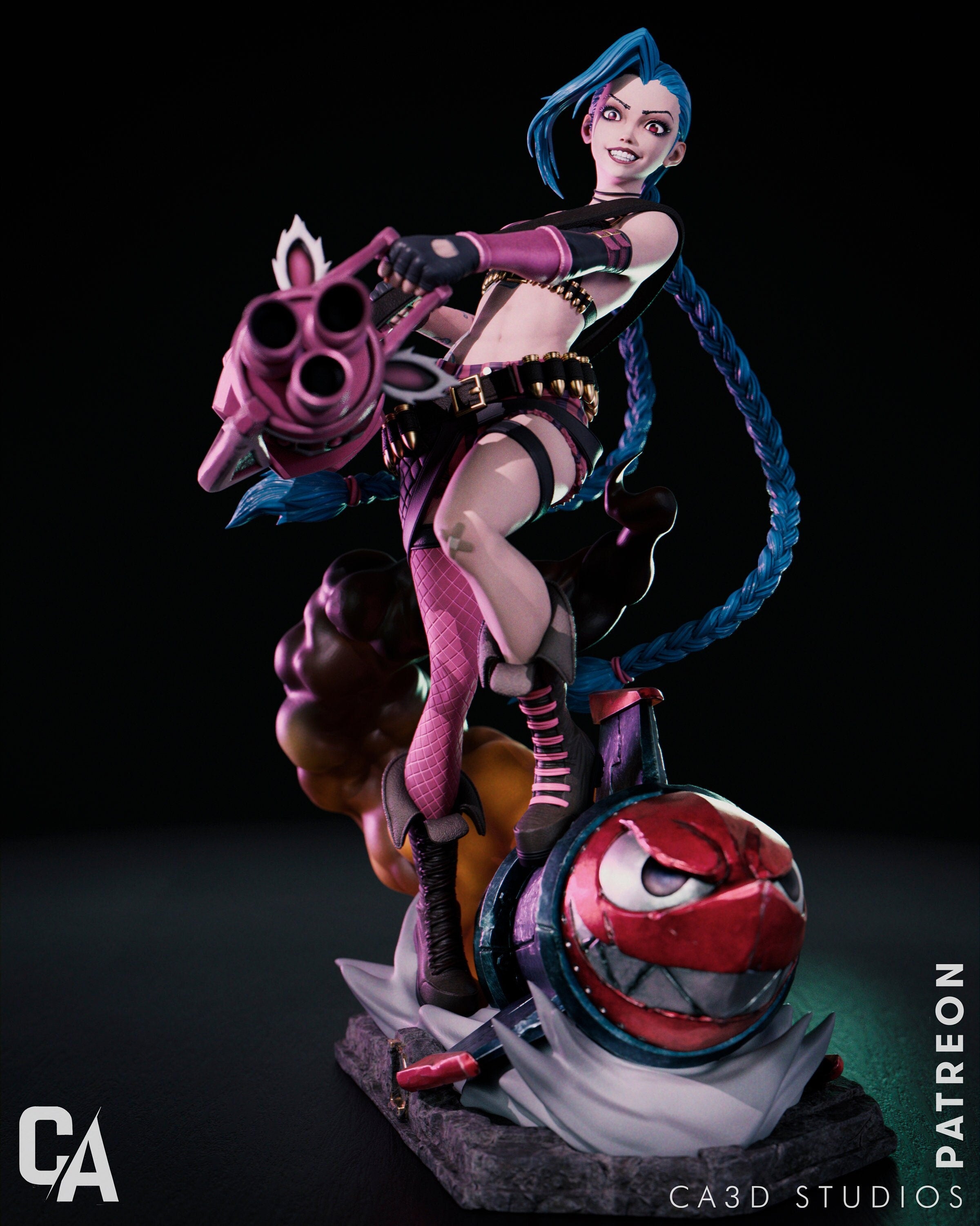 Hand-Painted 3D Printed Jinx Figurine: Collectible Fan Art