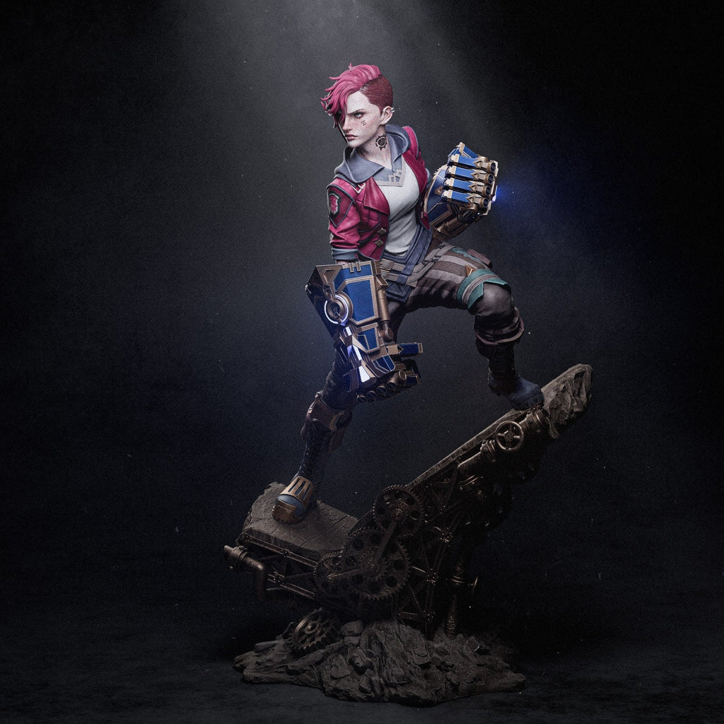 Hand-Painted Vi Statue: LoL Inspired 3D Model