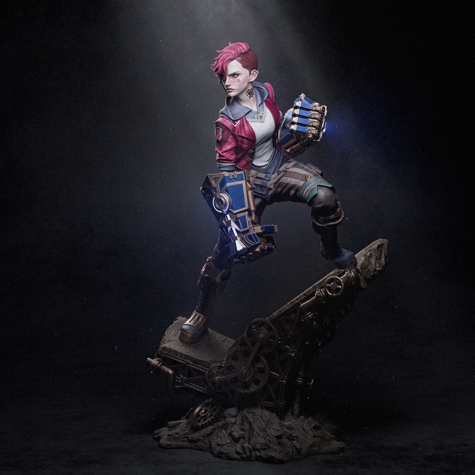 Hand-Painted Vi Statue: LoL Inspired 3D Model