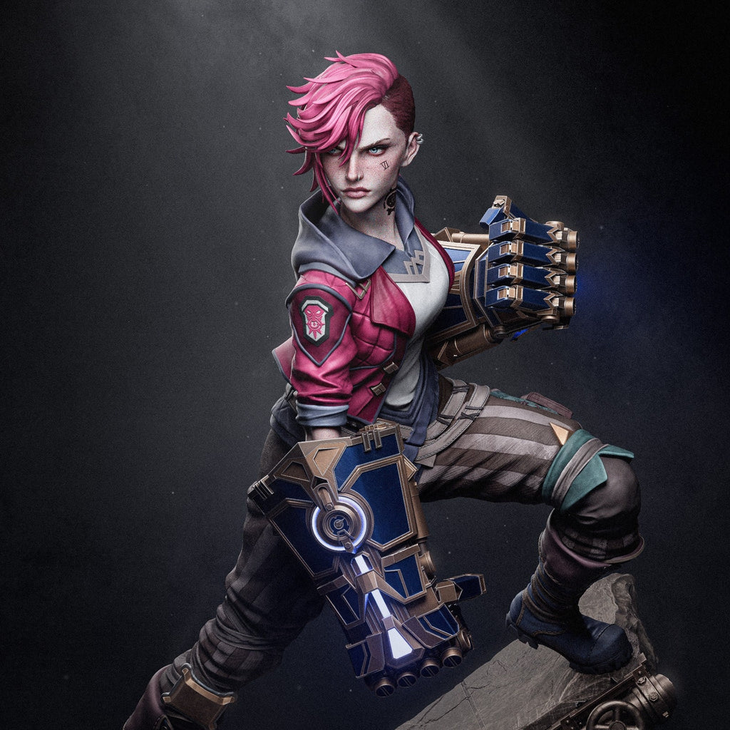 Hand-Painted Vi Statue: LoL Inspired 3D Model