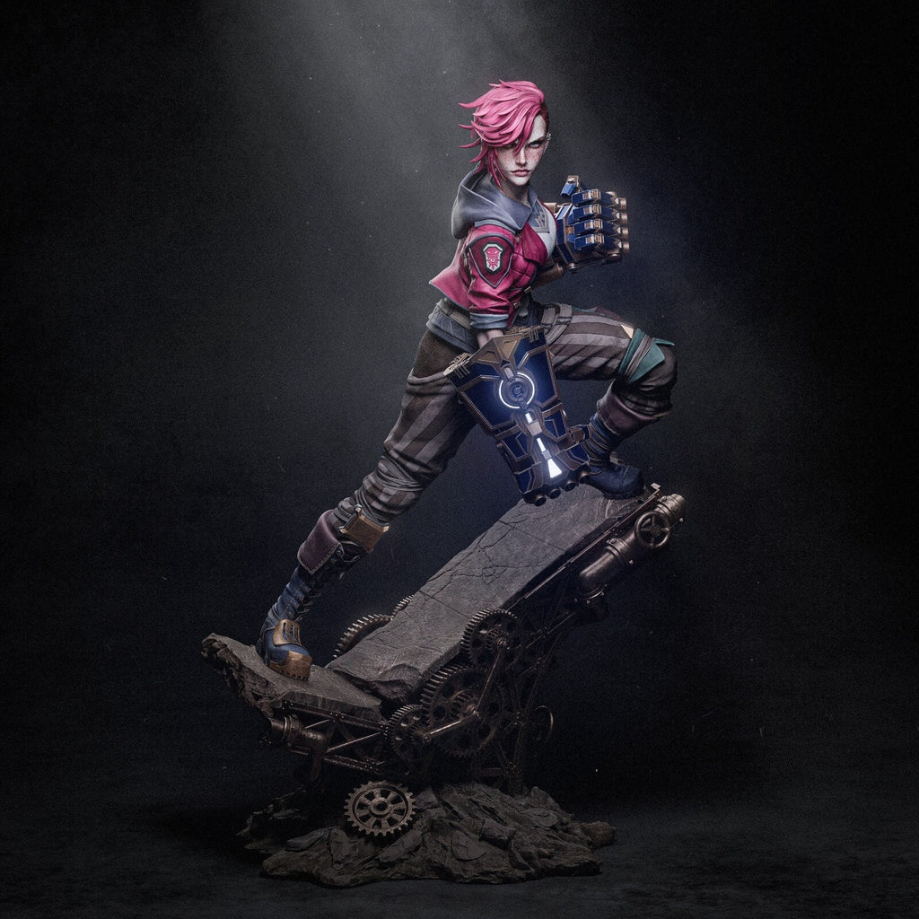 Hand-Painted Vi Statue: LoL Inspired 3D Model