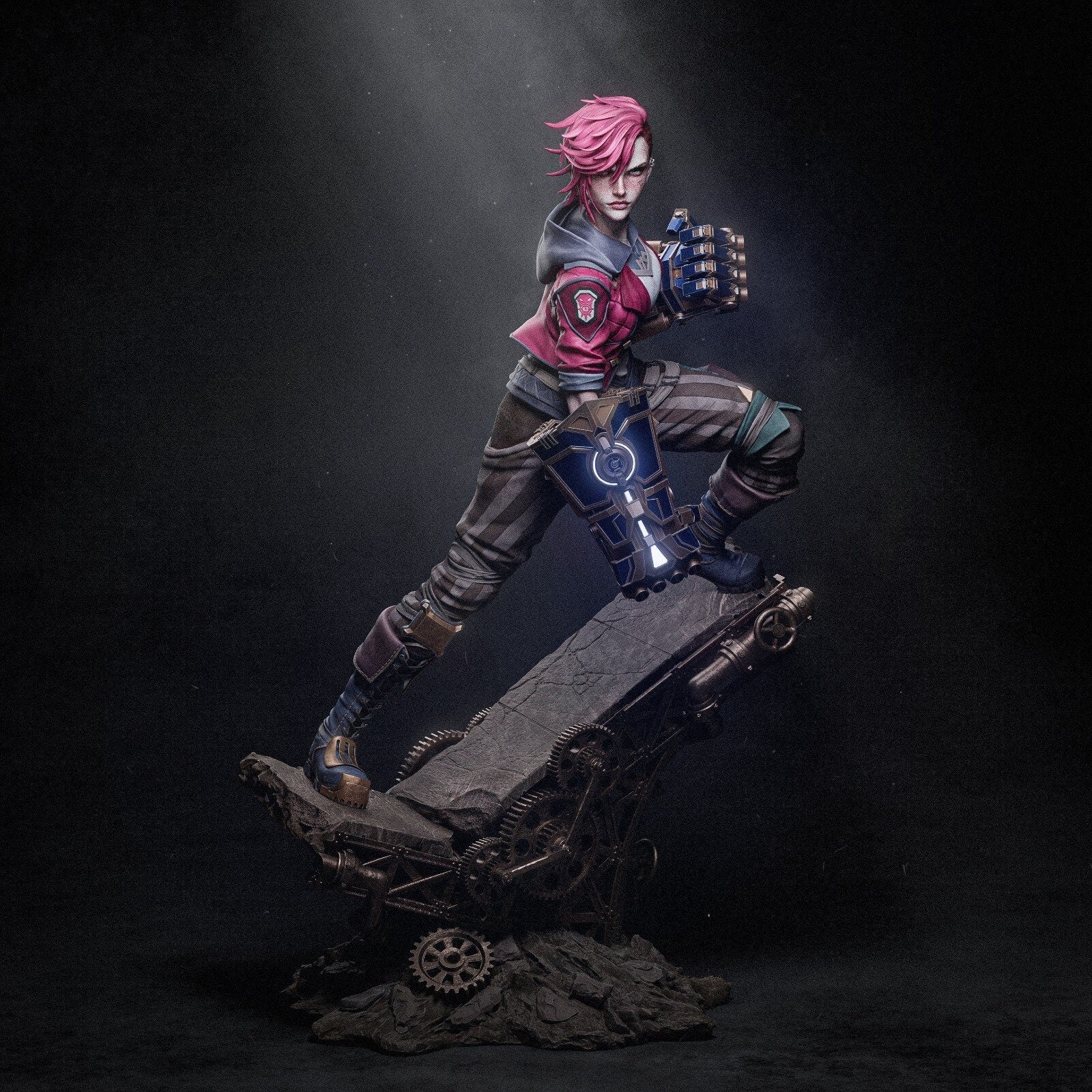 Hand-Painted Vi Statue: LoL Inspired 3D Model