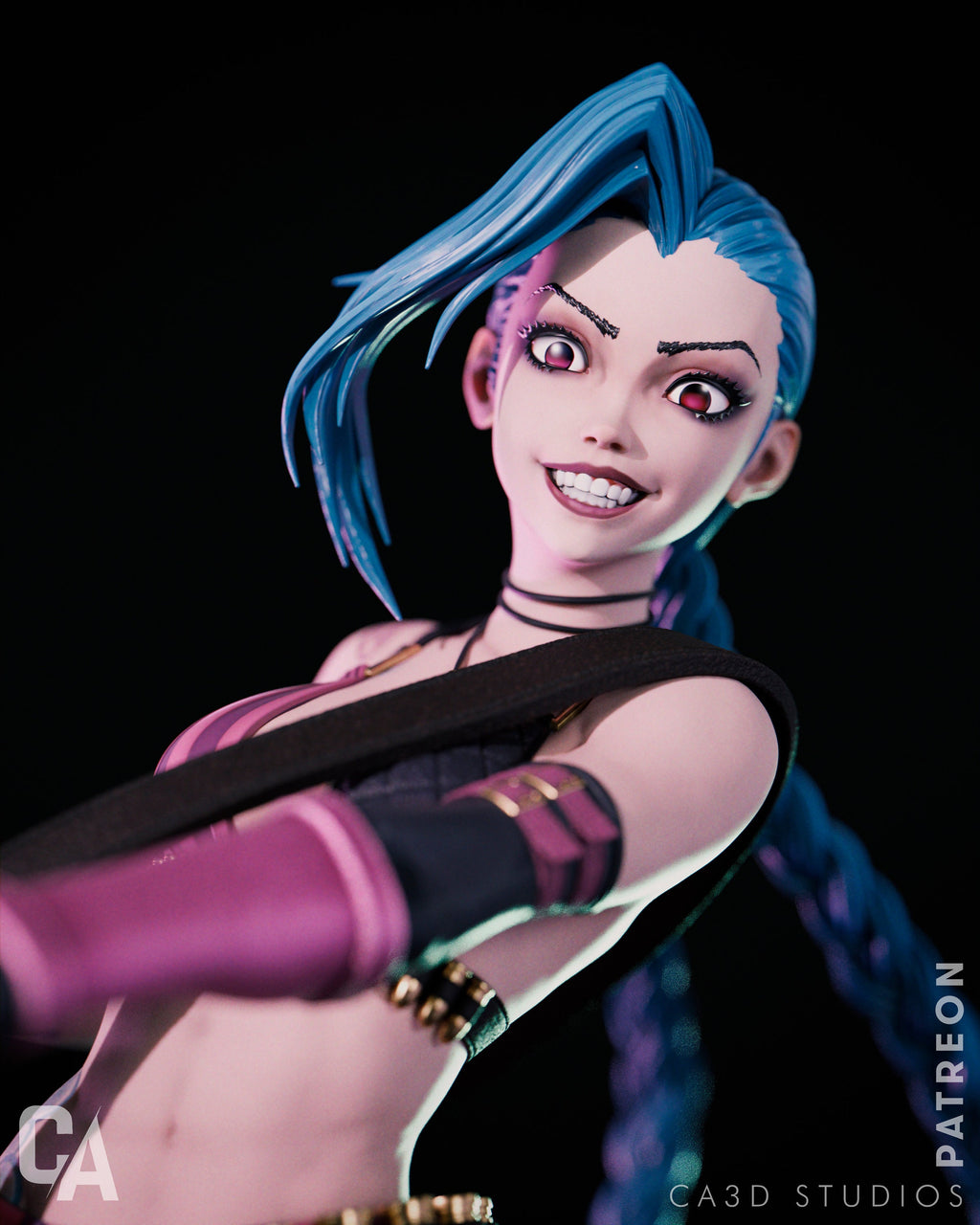Hand-Painted 3D Printed Jinx Figurine: Collectible Fan Art