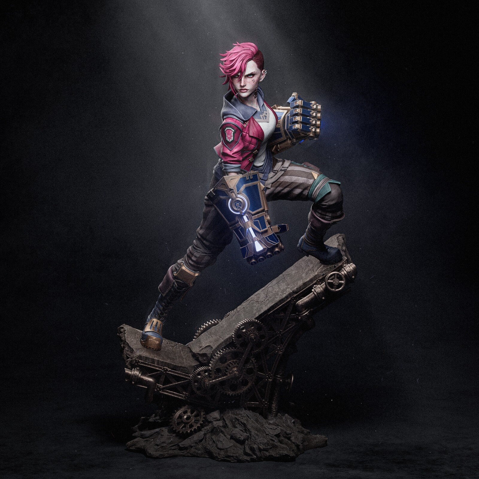 Hand-Painted Vi Statue: LoL Inspired 3D Model
