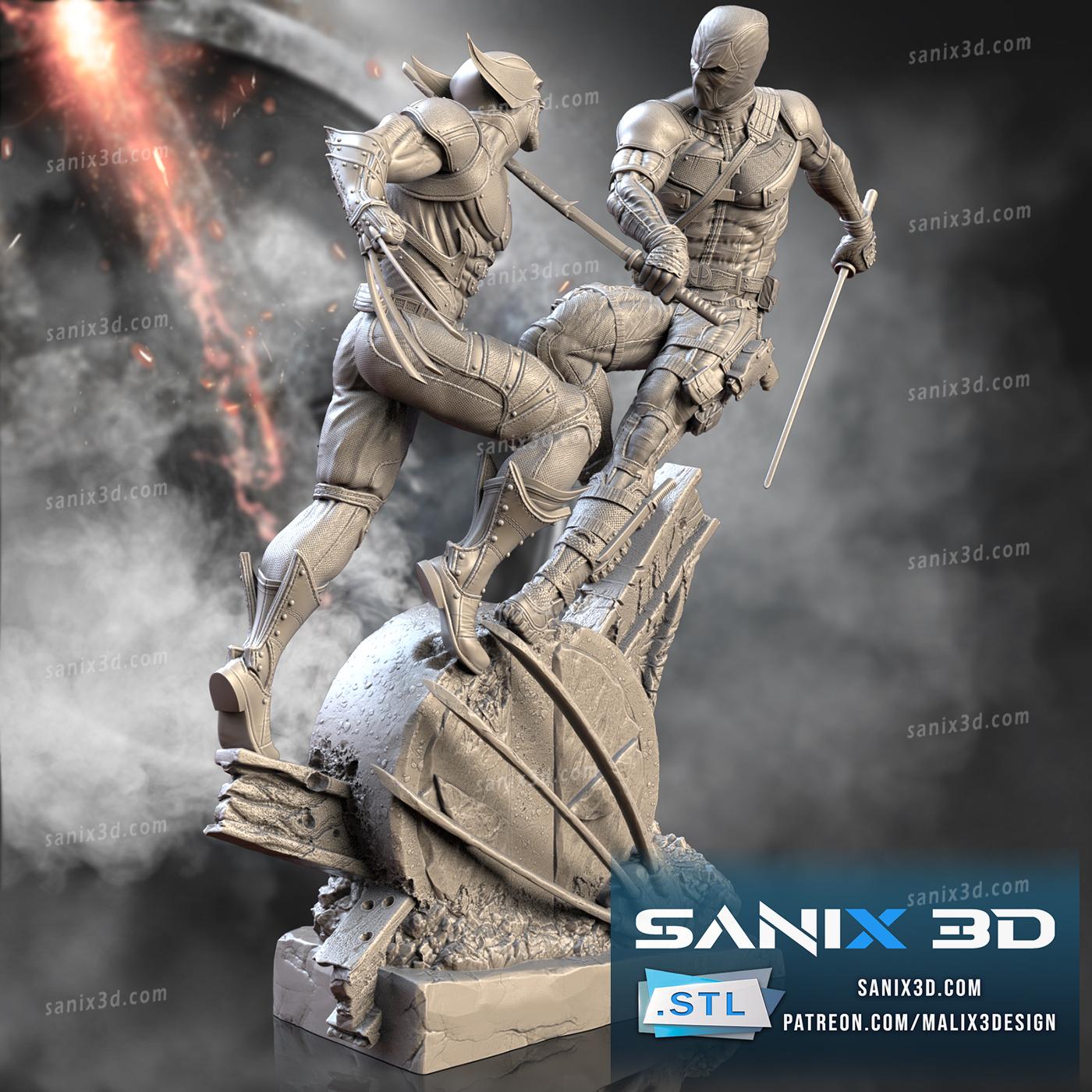 3D Printed Deadpool vs Wolverine Inspired Fan Art - 3D Handmade Statue