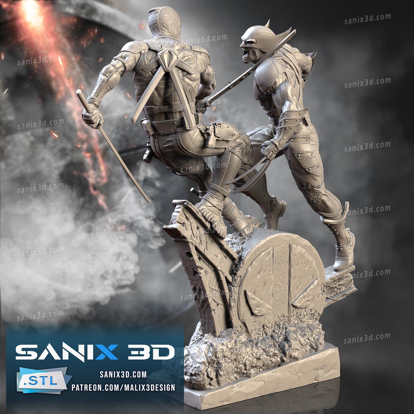 3D Printed Deadpool vs Wolverine Inspired Fan Art - 3D Handmade Statue