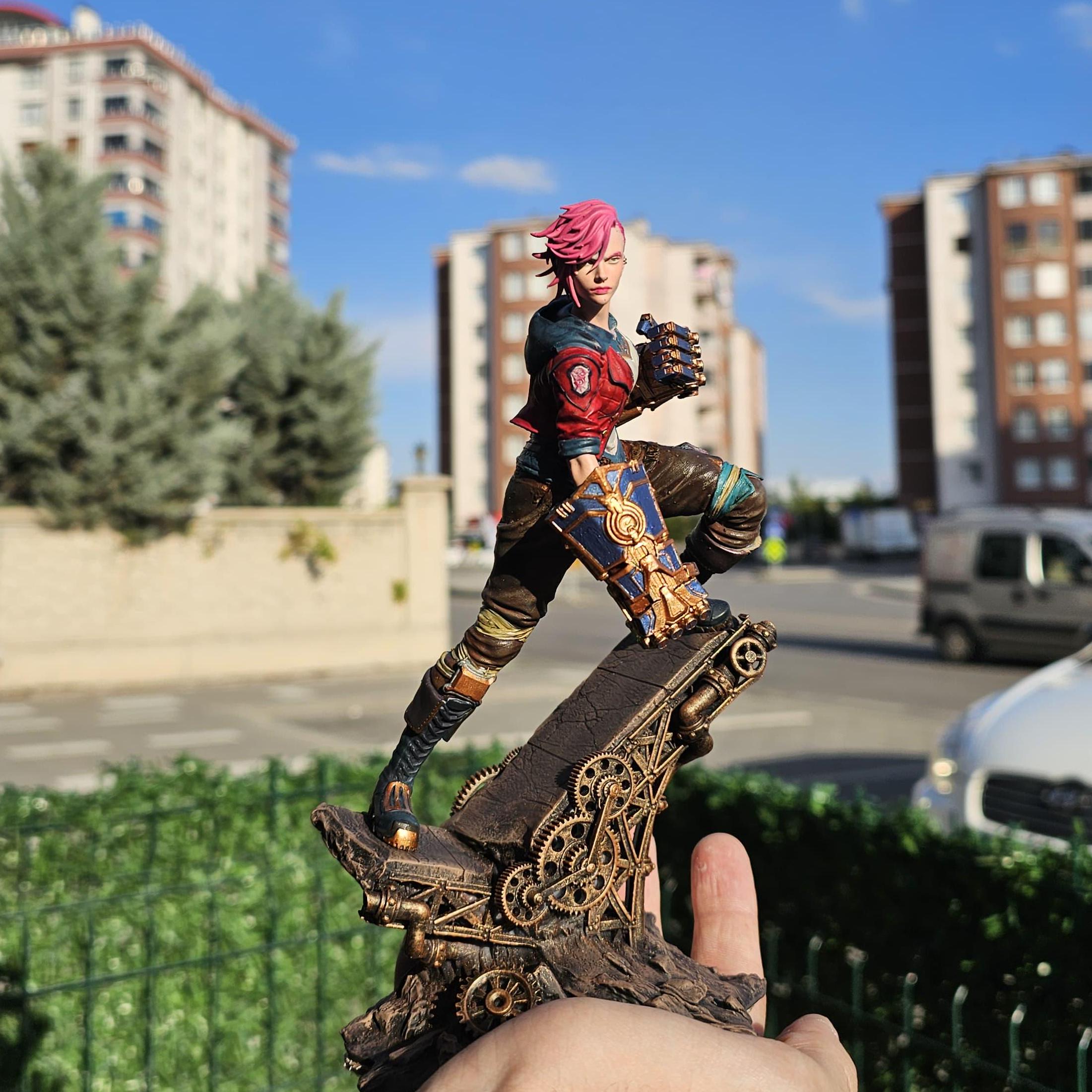 Hand-Painted Vi Statue: LoL Inspired 3D Model