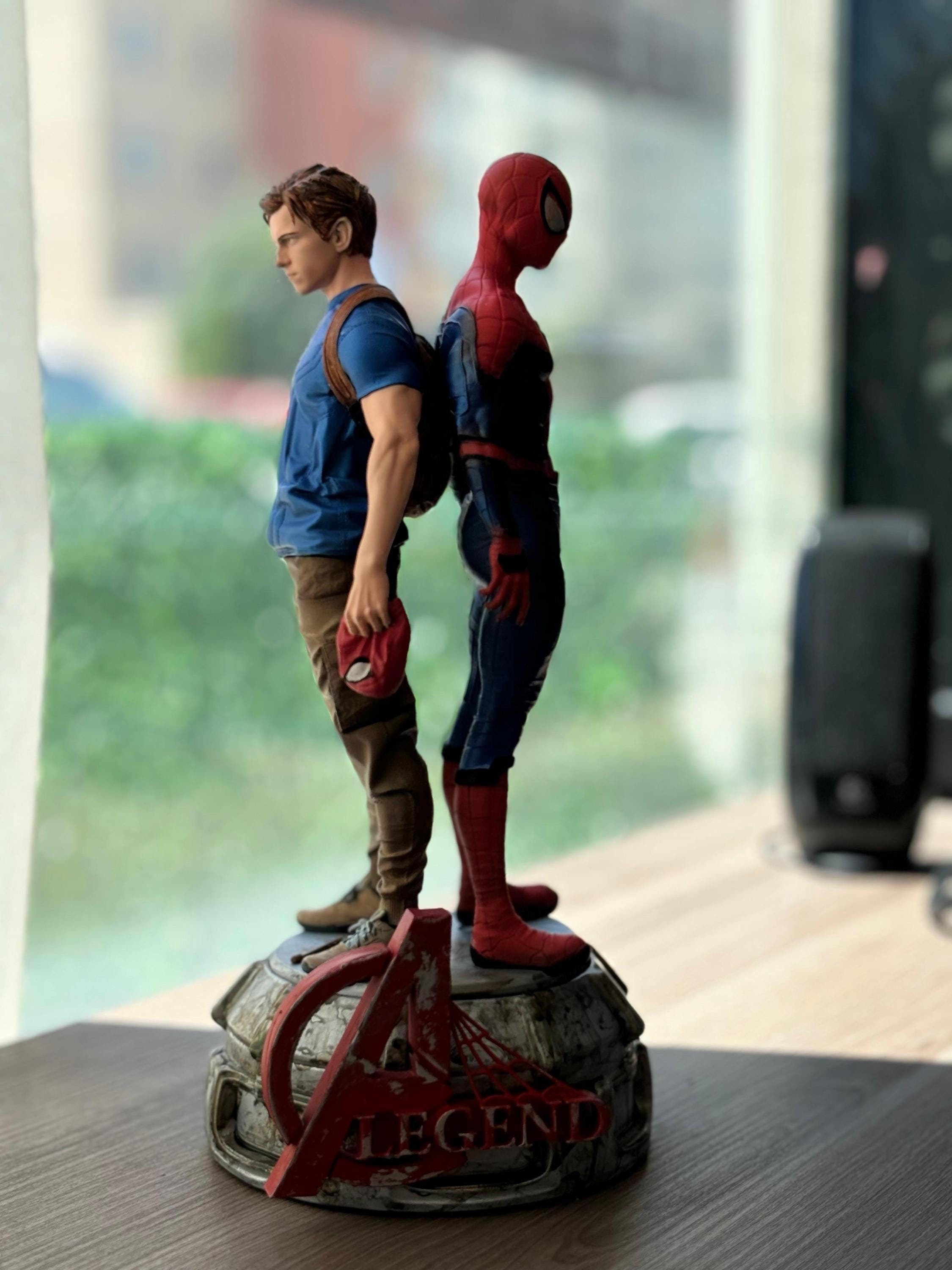3D Printed Spiderman and Peter Double Boy Fan Art - Handmade Statue - Resin Diorama