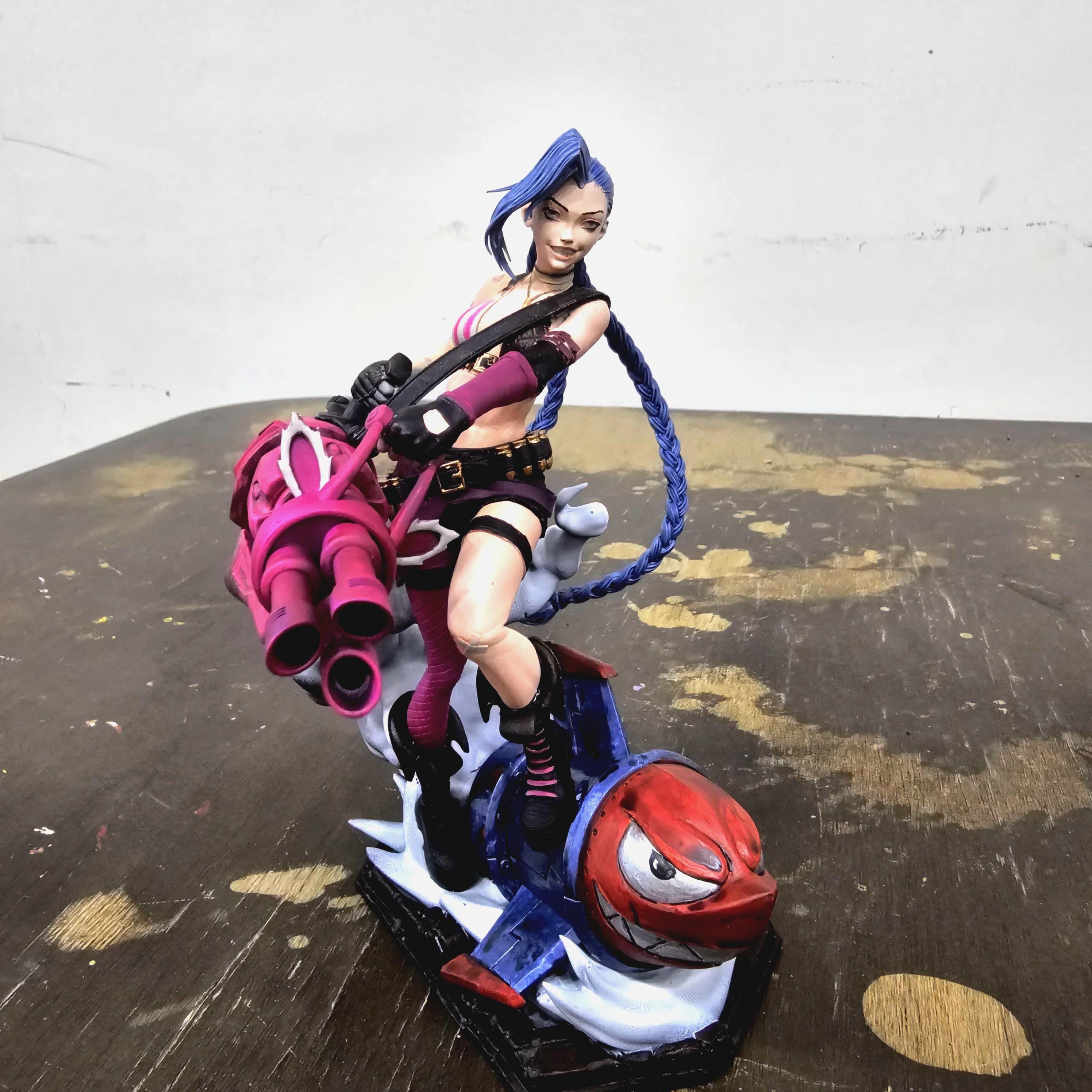 Hand-Painted 3D Printed Jinx Figurine: Collectible Fan Art