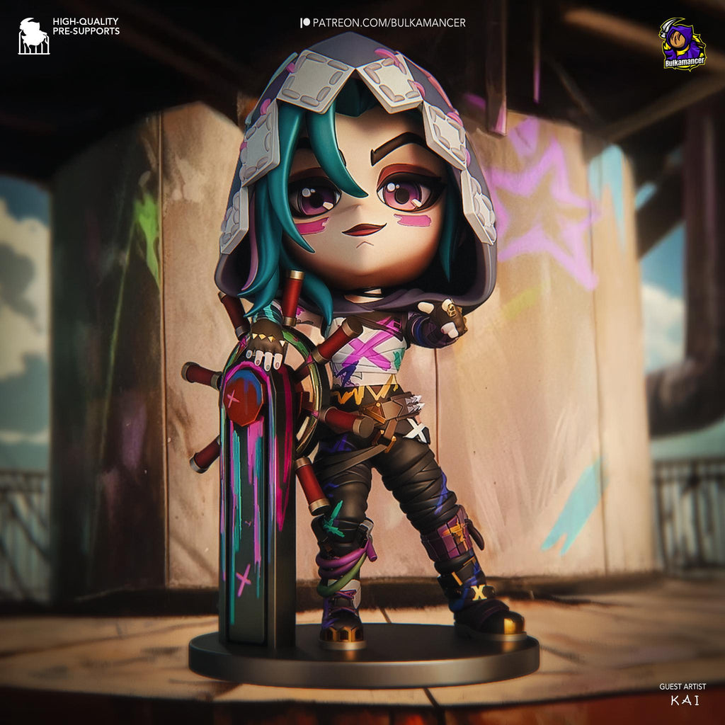 Hand-Painted Jinx Chibi Statue: LoL Inspired 3D Model