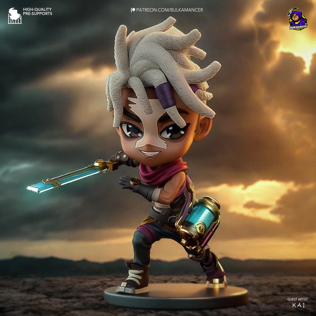 Hand-Painted Ekko Chibi Statue: LoL Inspired 3D Model