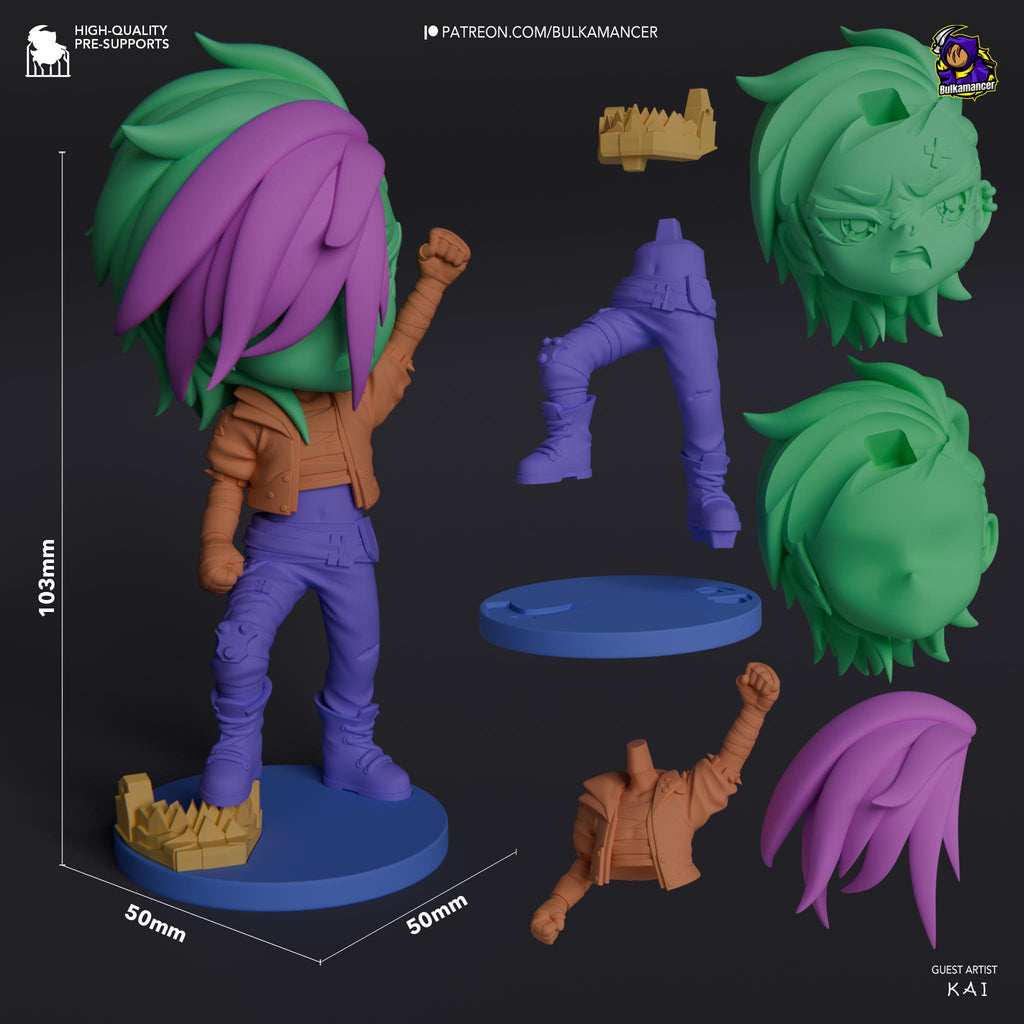 Hand-Painted Vi Chibi Statue: LoL Inspired 3D Model