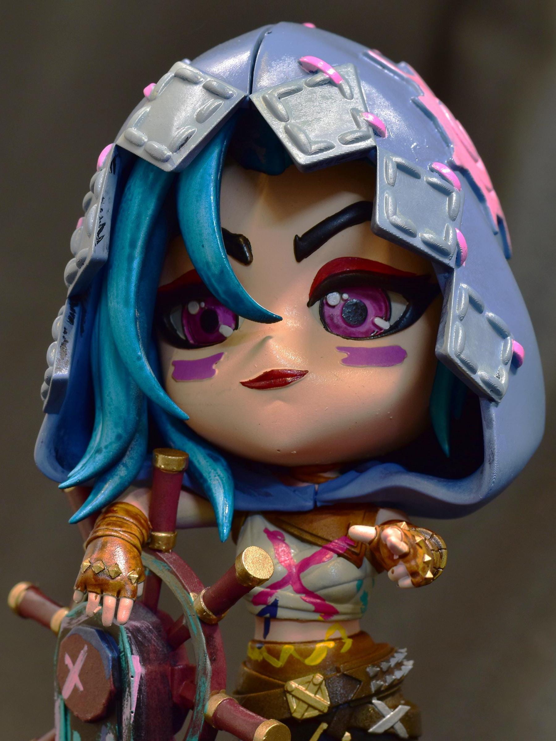 Hand-Painted Jinx Chibi Statue: LoL Inspired 3D Model