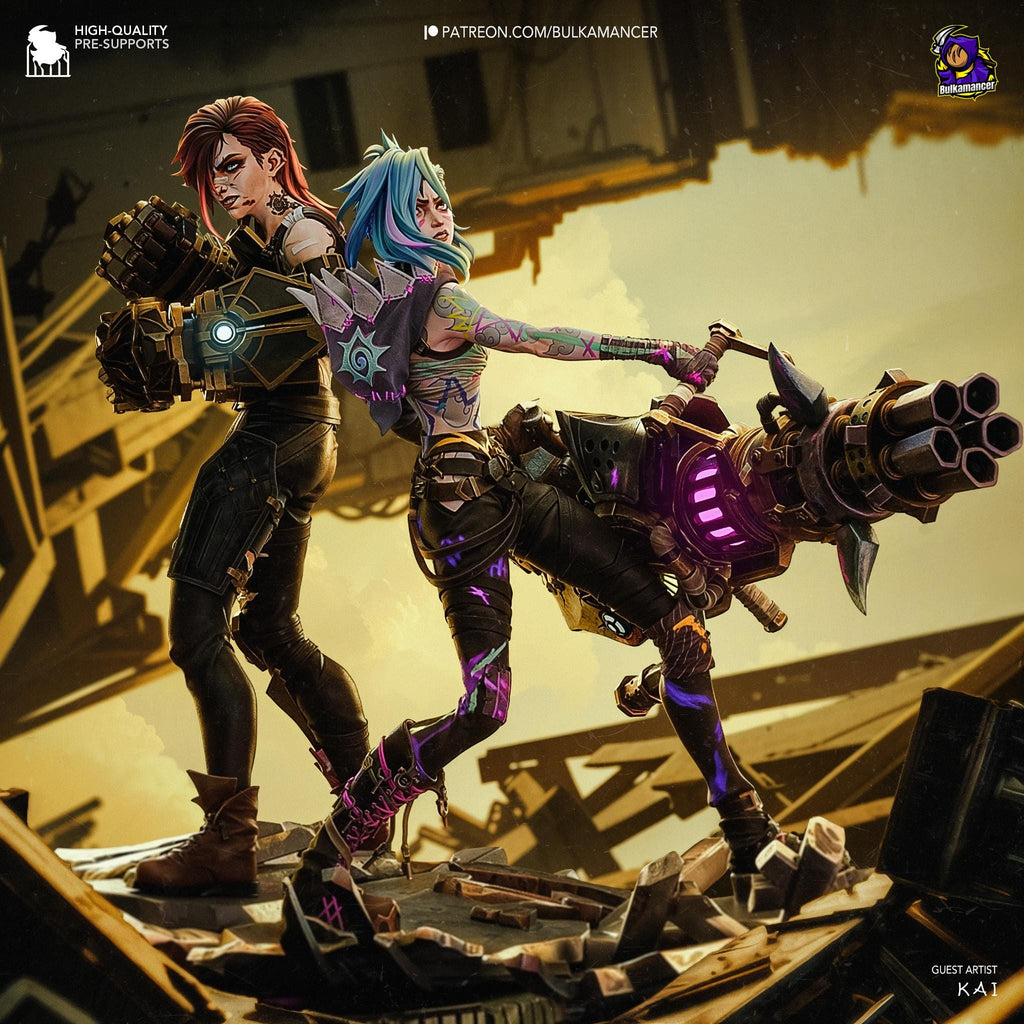 Hand-Painted Vi & Jinx Diorama: 3D Printed LoL Statue
