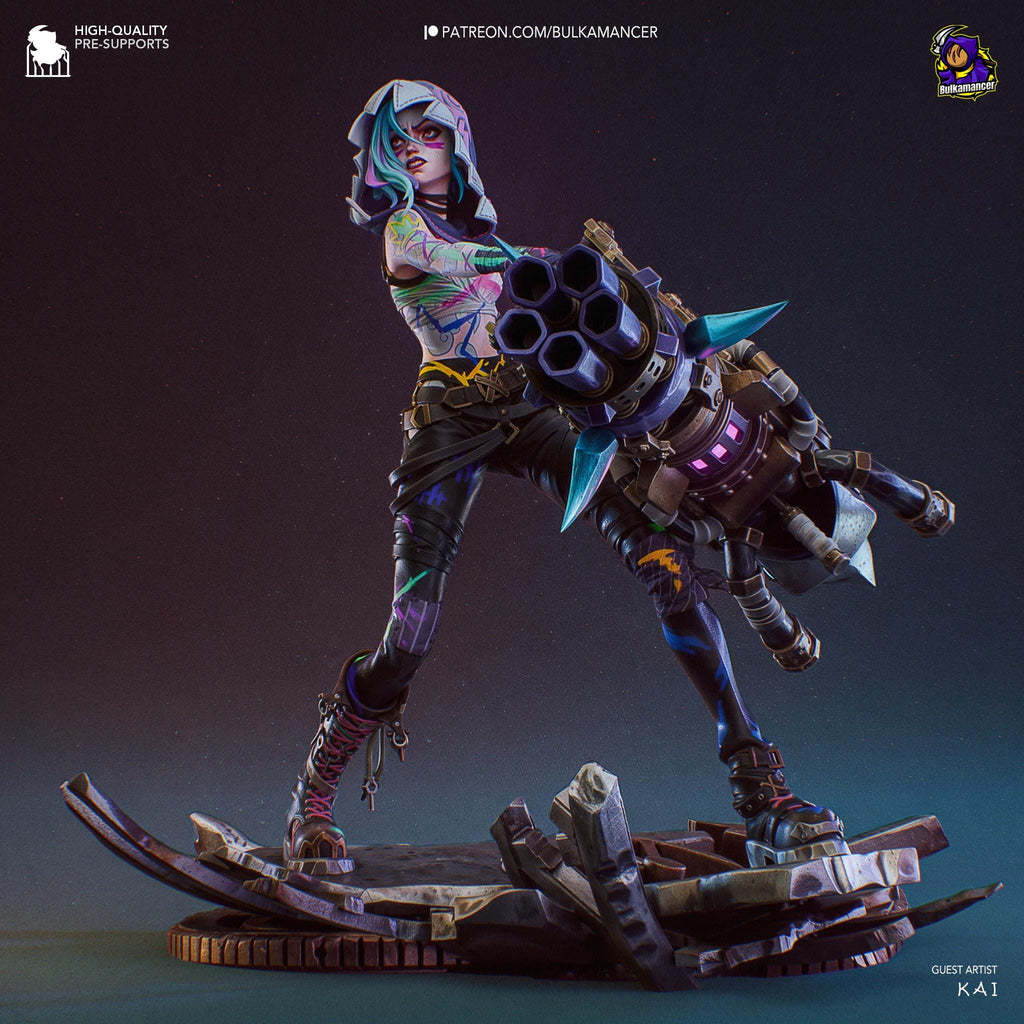 Hand-Painted Vi & Jinx Diorama: 3D Printed LoL Statue