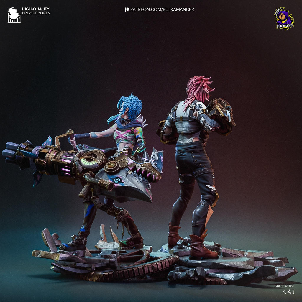 Hand-Painted Vi & Jinx Diorama: 3D Printed LoL Statue