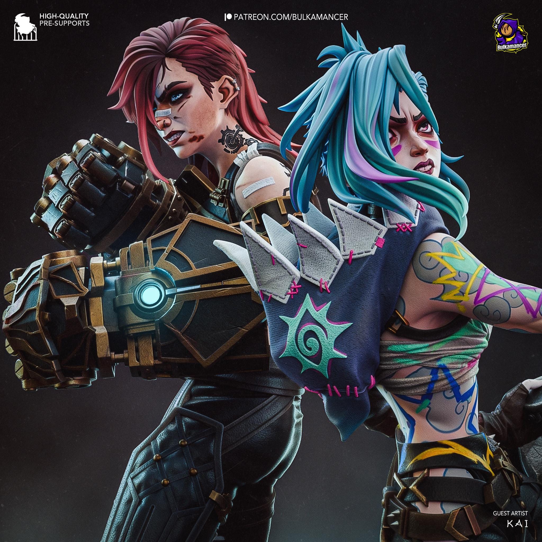 Hand-Painted Vi & Jinx Diorama: 3D Printed LoL Statue