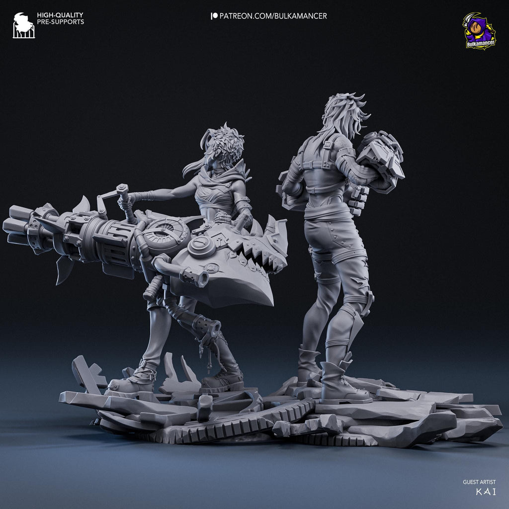 Hand-Painted Vi & Jinx Diorama: 3D Printed LoL Statue