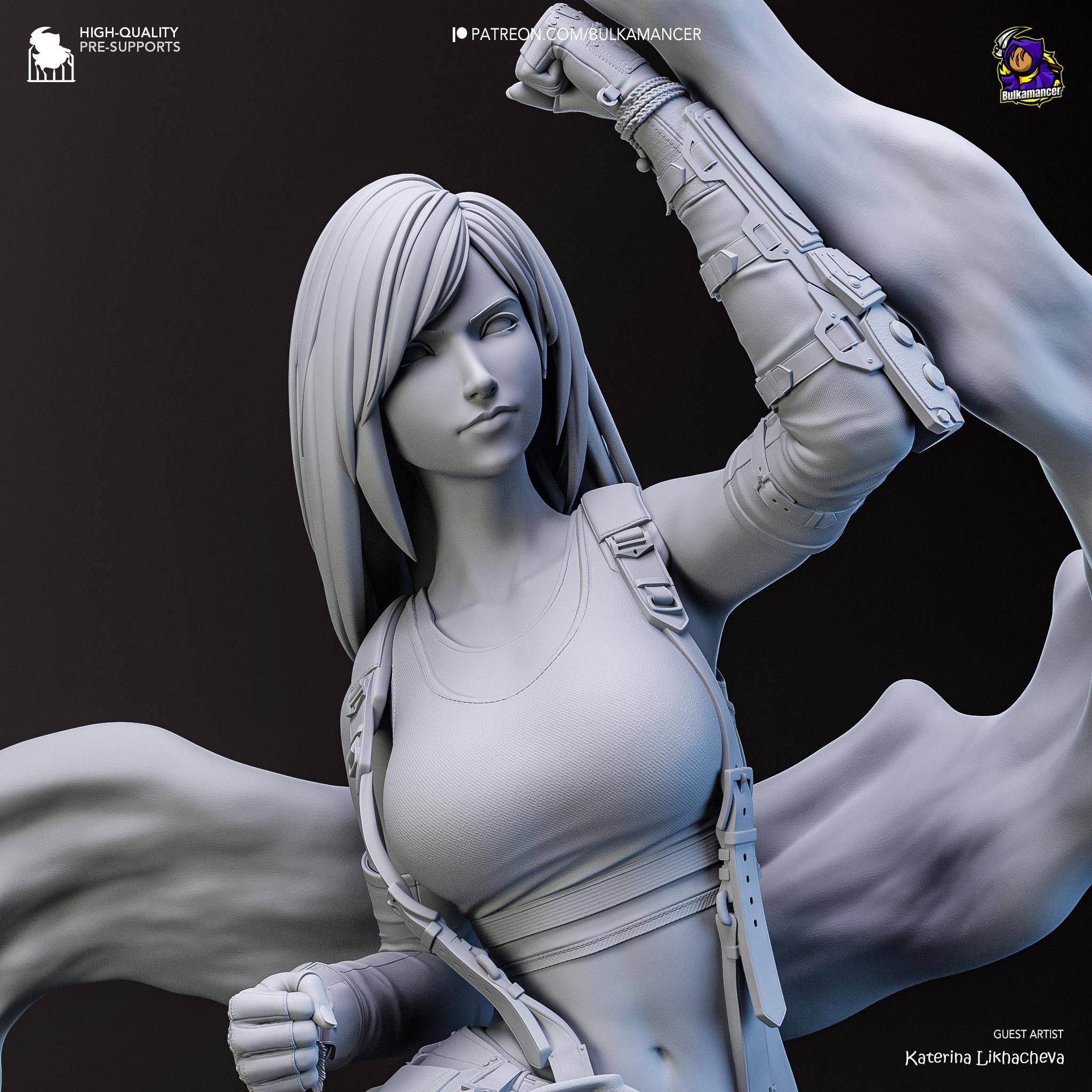 Hand-Painted Tifa Lockhart Figurine: 3D Printed Final Fantasy VII Statue