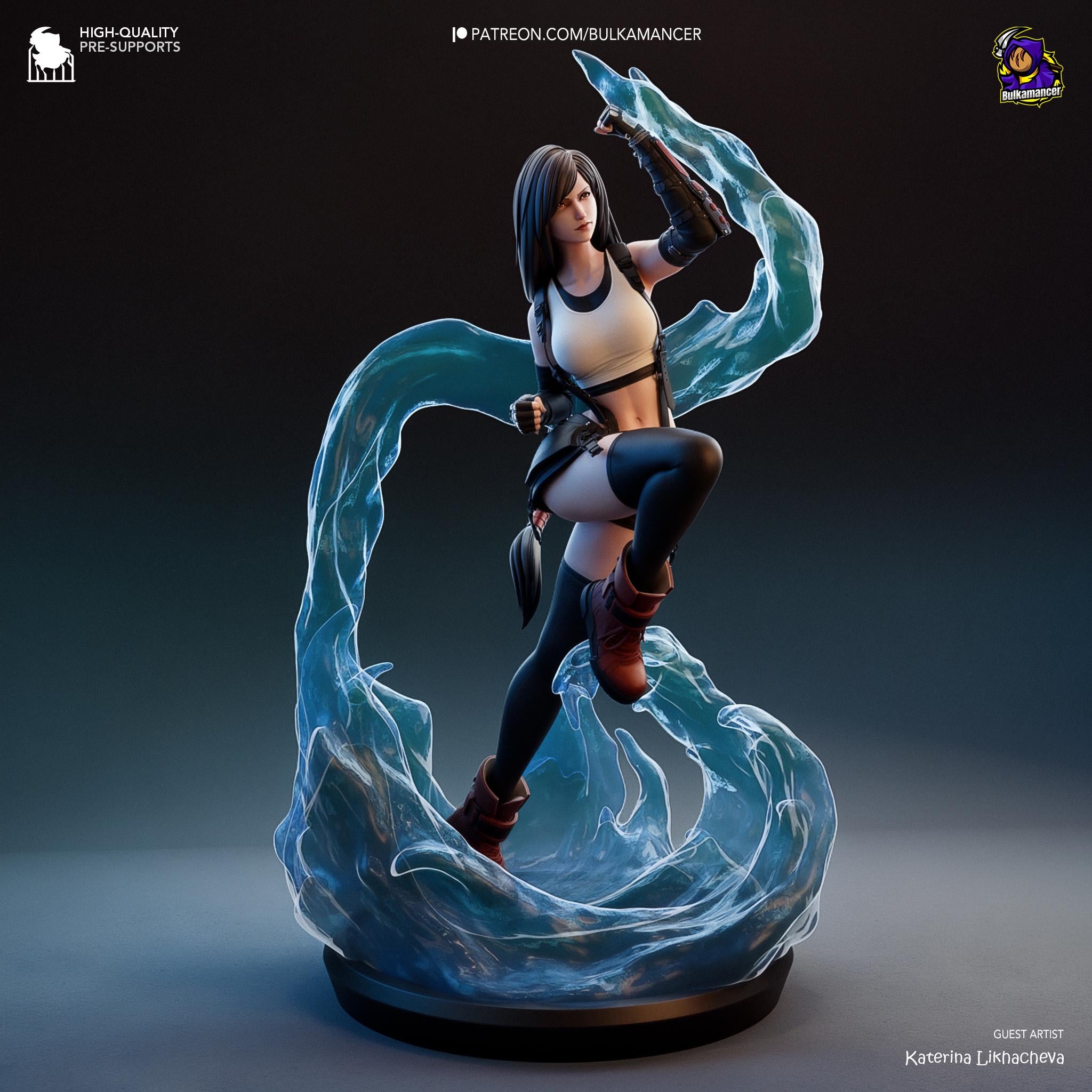 Hand-Painted Tifa Lockhart Figurine: 3D Printed Final Fantasy VII Statue