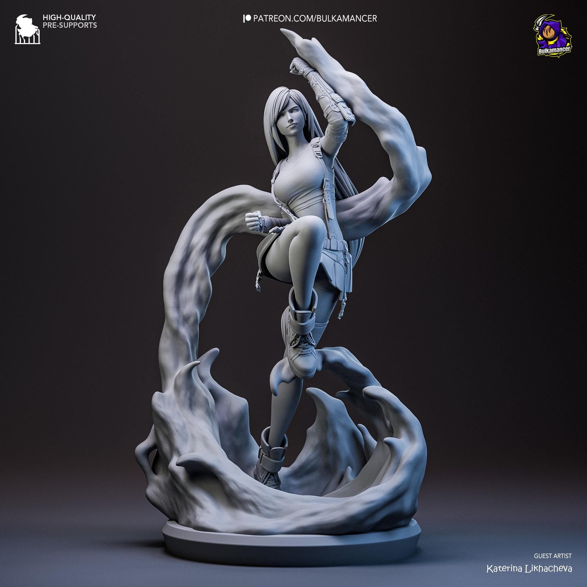 Hand-Painted Tifa Lockhart Figurine: 3D Printed Final Fantasy VII Statue