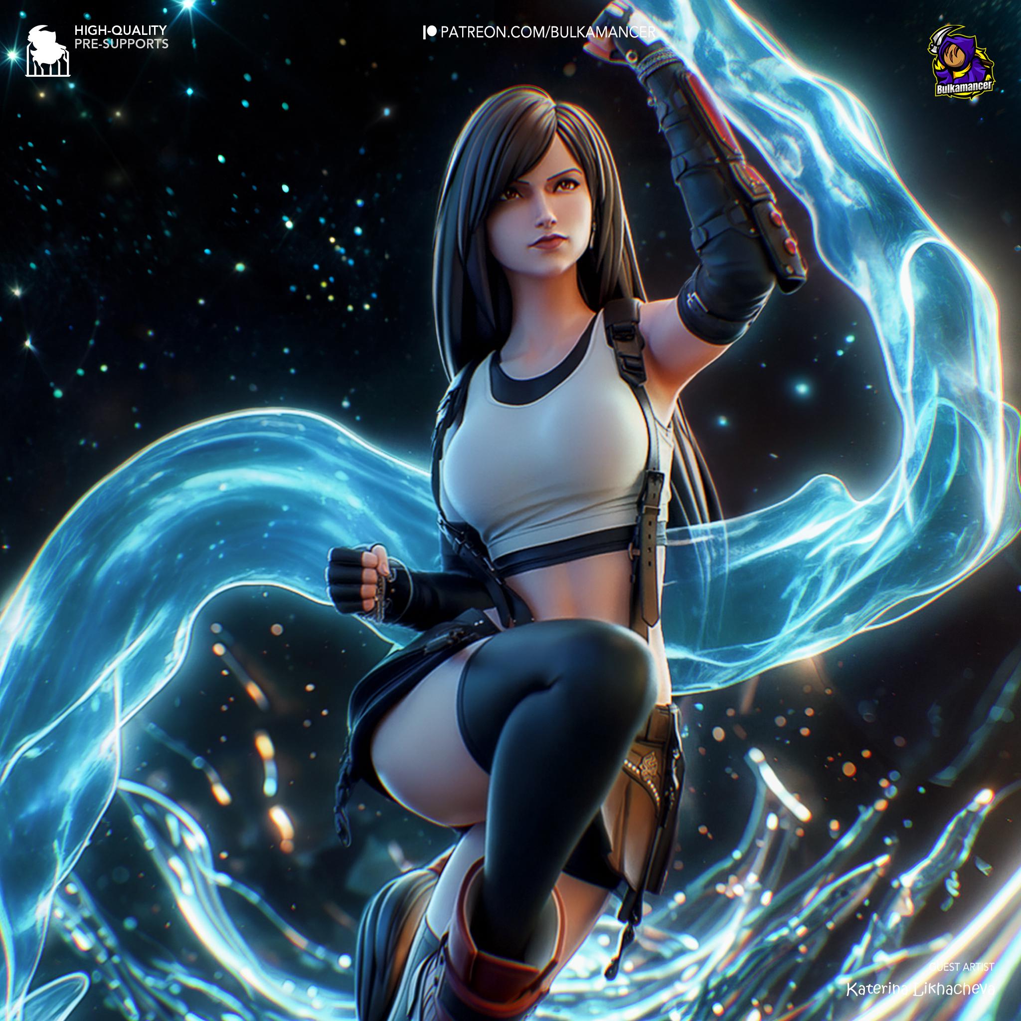 Hand-Painted Tifa Lockhart Figurine: 3D Printed Final Fantasy VII Statue