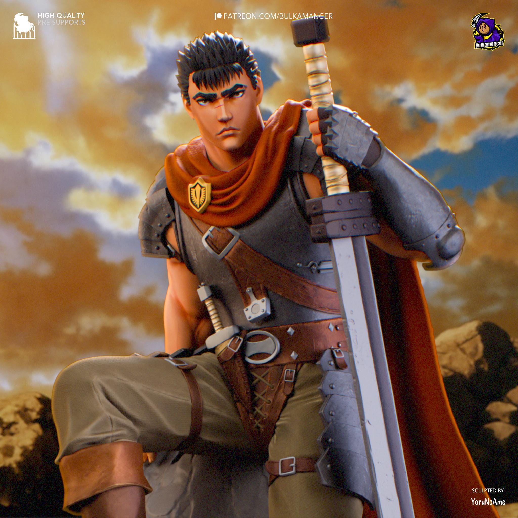 Guts Berserk Figure  Hand-Painted 16K Resin Statue | Black Swordsman Collectible | Multiple Scales