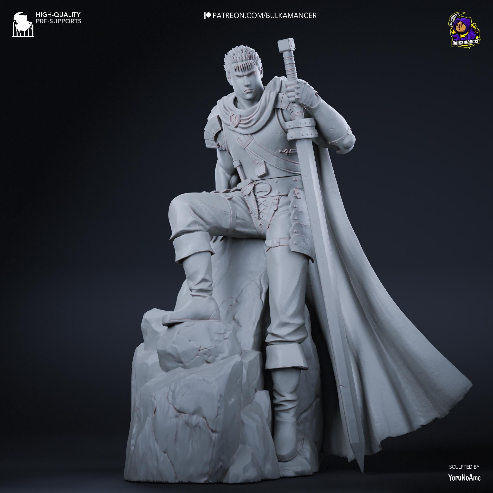 Guts Berserk Figure  Hand-Painted 16K Resin Statue | Black Swordsman Collectible | Multiple Scales