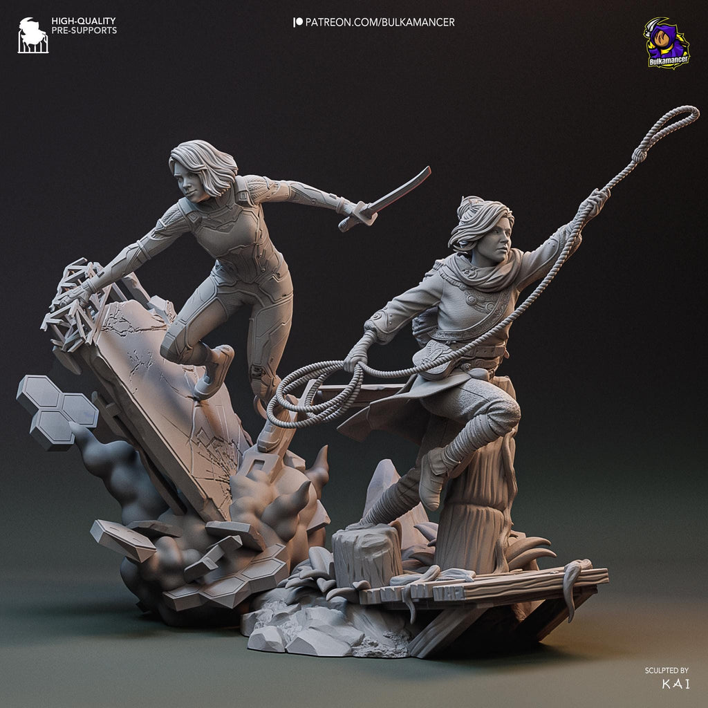 Hand-Painted Resin Zoe & Mio Diorama: Inspired of Split Fiction Diorama Figures