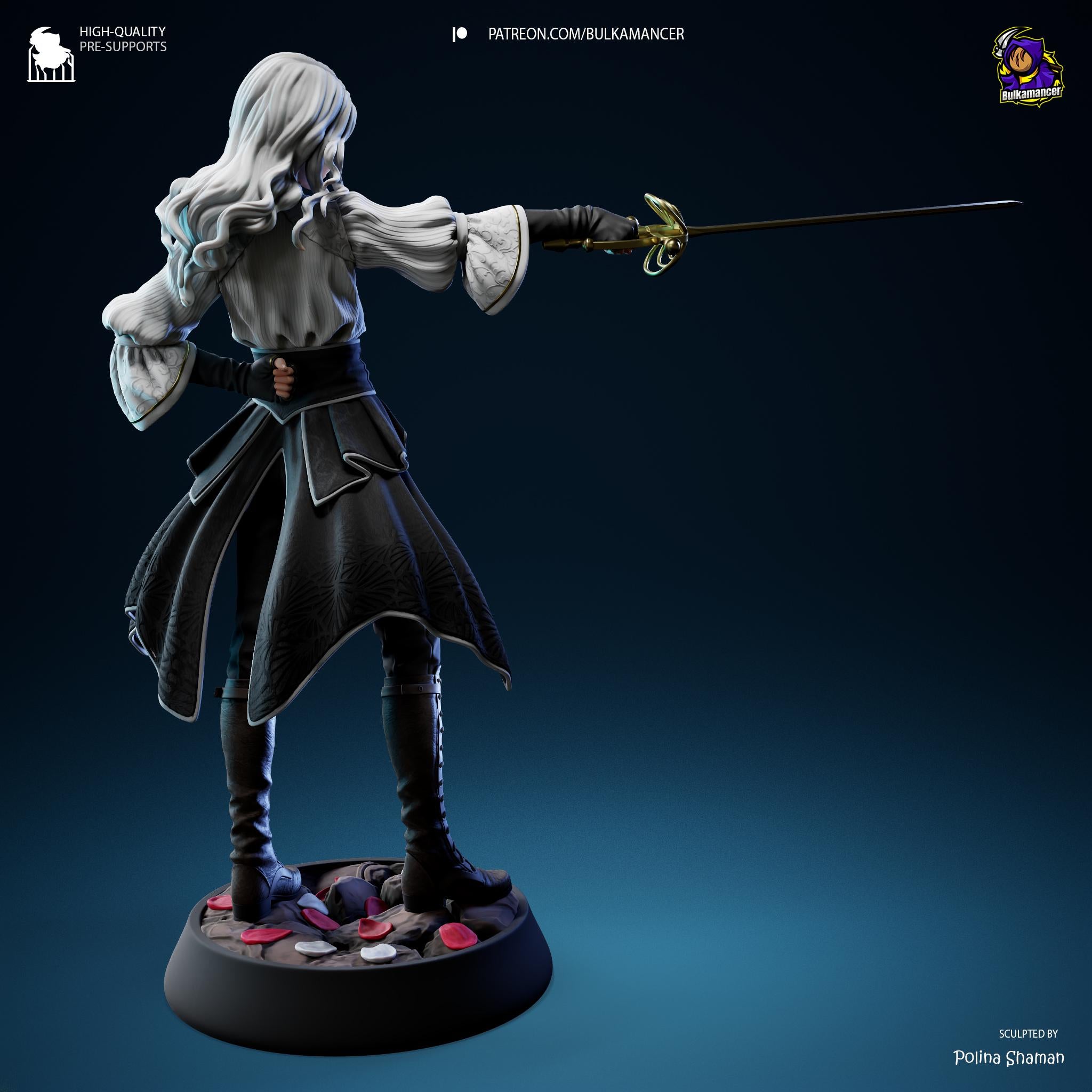 Hand-Painted Maelle Resin Statue: Limited Edition Fantasy Woman Warrior