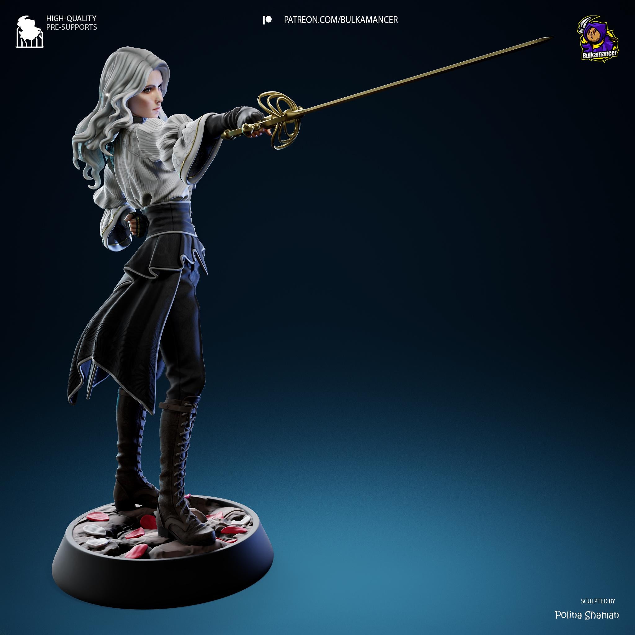 Hand-Painted Maelle Resin Statue: Limited Edition Fantasy Woman Warrior