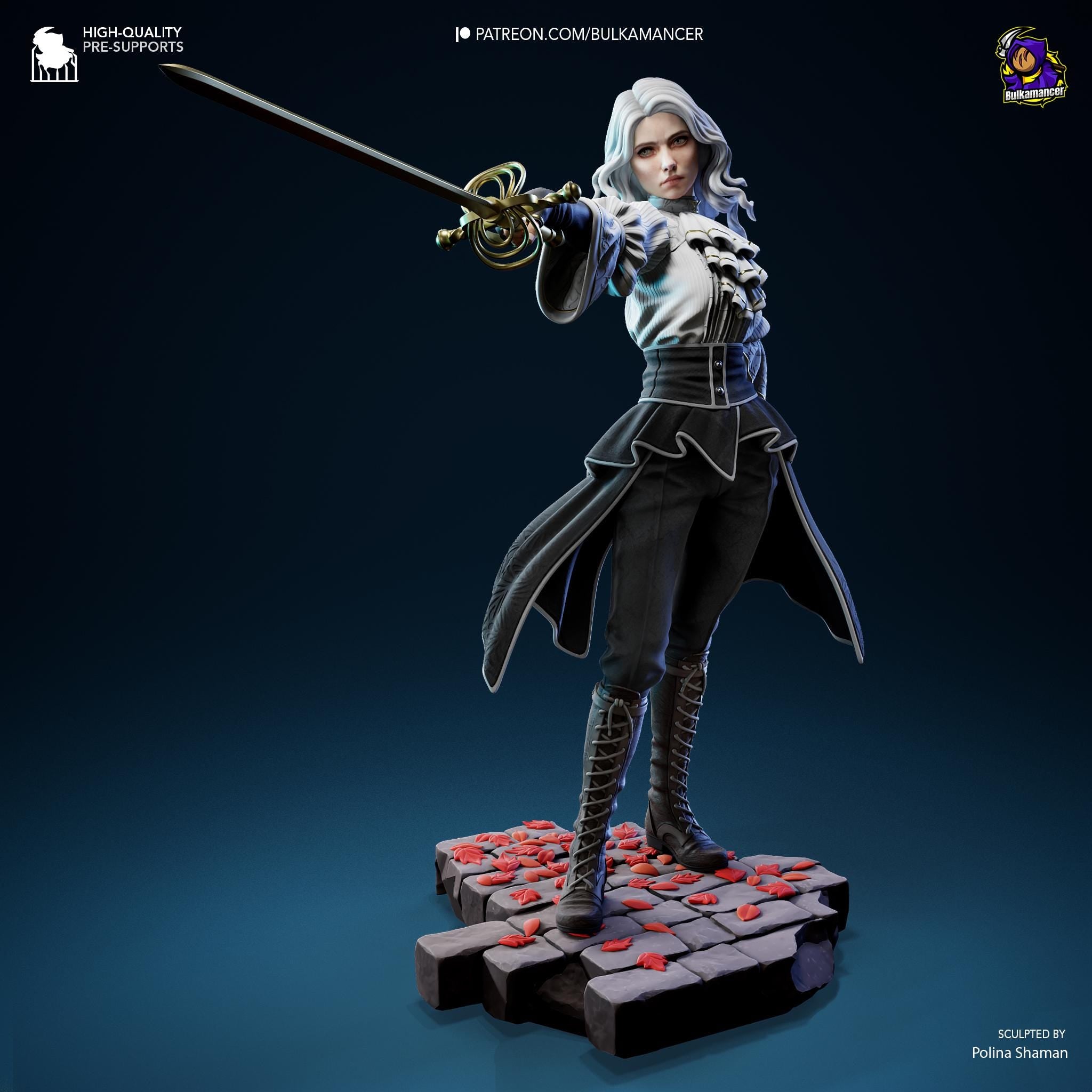 Hand-Painted Maelle Resin Statue: Limited Edition Fantasy Woman Warrior