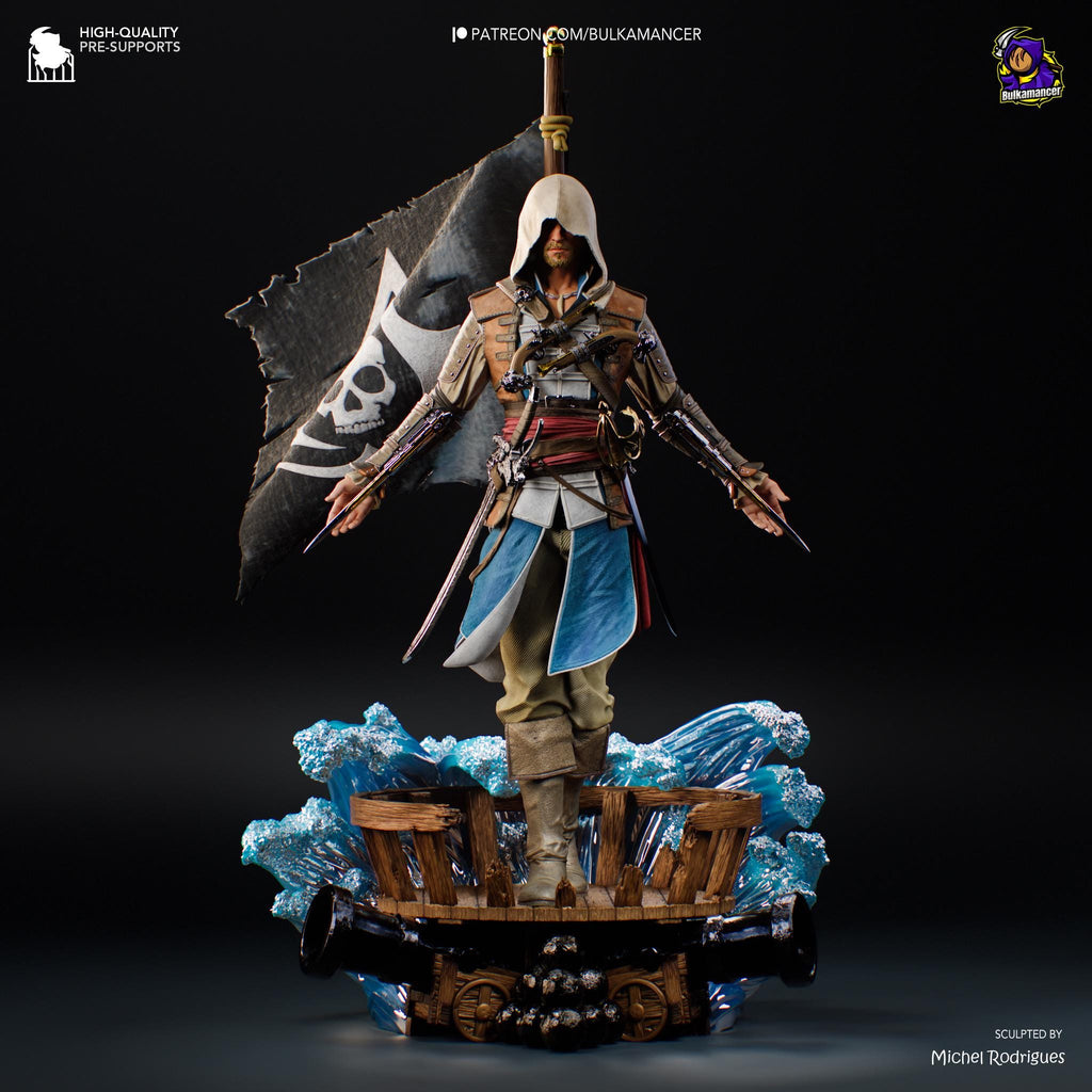 Hand-Painted Edward Kenway Resin Statue: Limited Edition Pirate Collectible