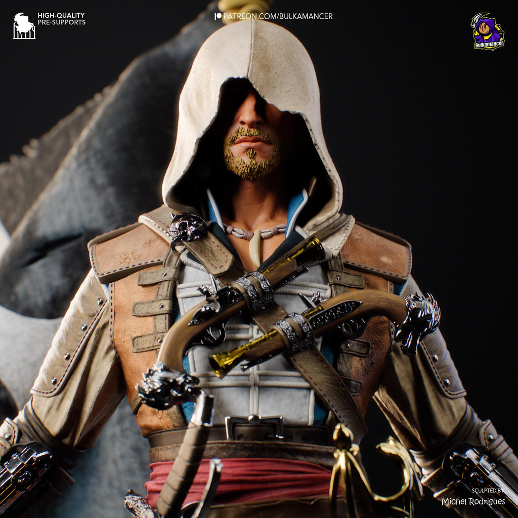 Hand-Painted Edward Kenway Resin Statue: Limited Edition Pirate Collectible