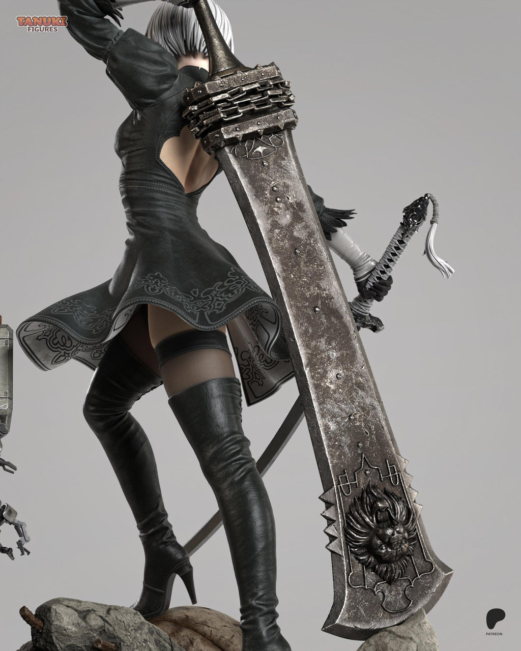 Hand-Painted 2B Android Warrior Statue: Anime Figure with Sword