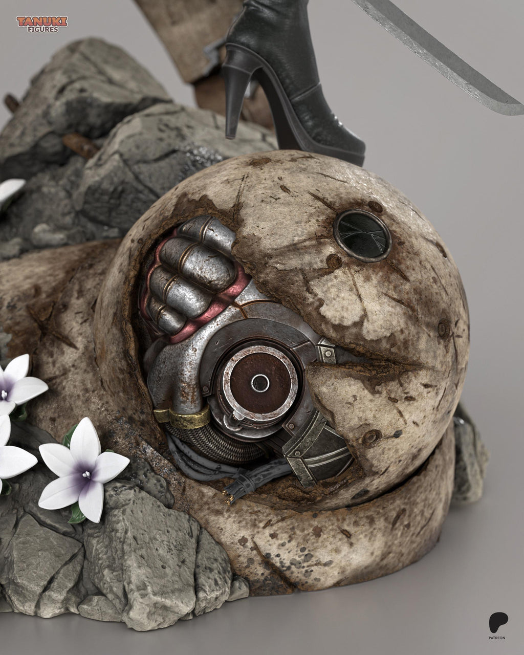 Hand-Painted 2B Android Warrior Statue: Anime Figure with Sword