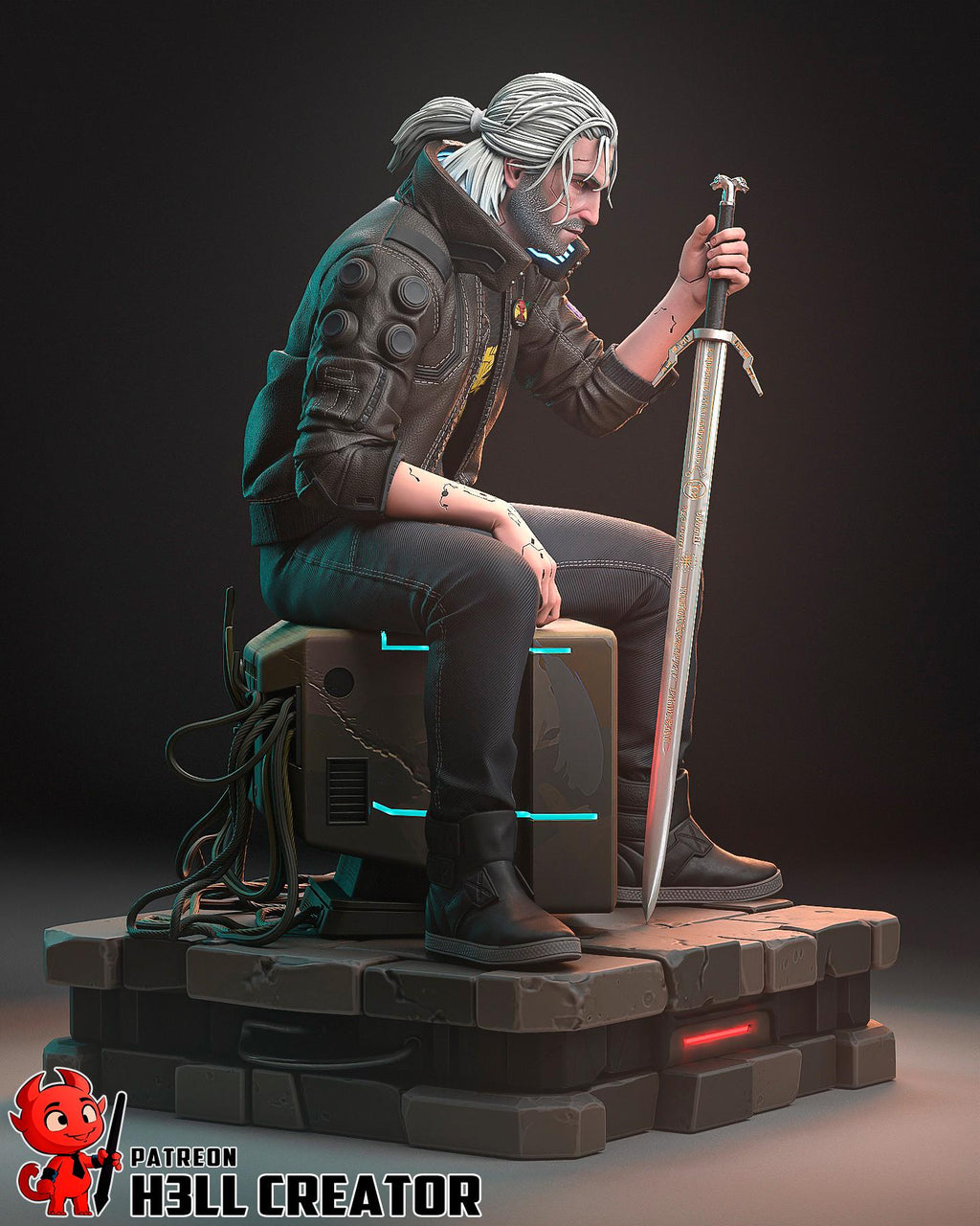 Geralt Cyberpunk Style Figure / Hand Painted & Unpainted Collectible Statue / Resin Art Figurine