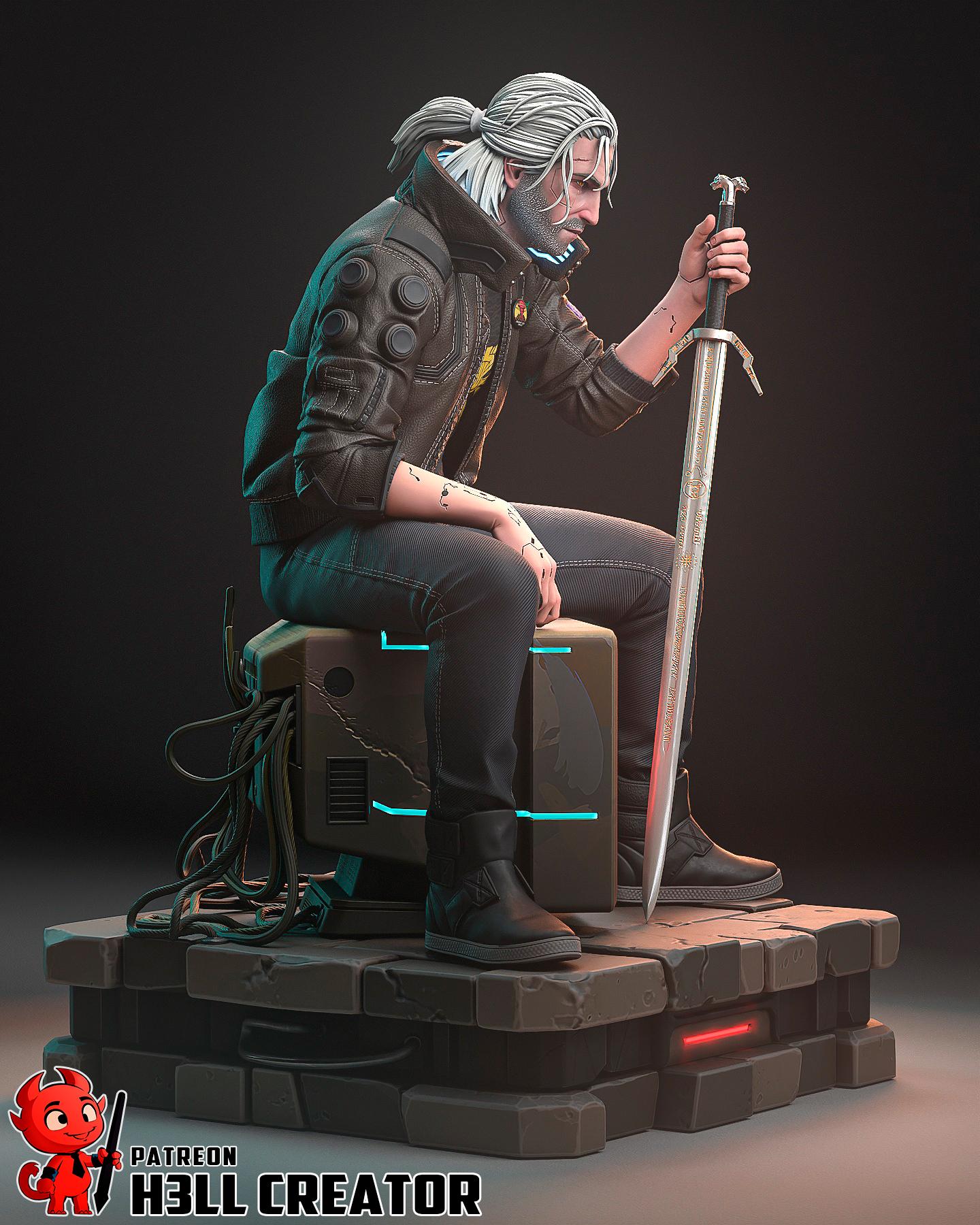 Geralt Cyberpunk Style Figure / Hand Painted & Unpainted Collectible Statue / Resin Art Figurine