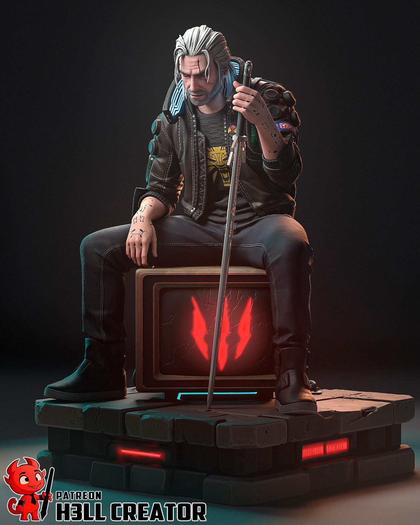 Geralt Cyberpunk Style Figure / Hand Painted & Unpainted Collectible Statue / Resin Art Figurine