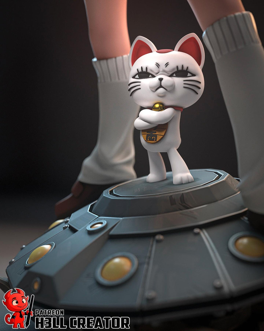 Anime Girl Diorama Statue / Momo Inspired Statue with Cat / Fan-Made Collectible Figure