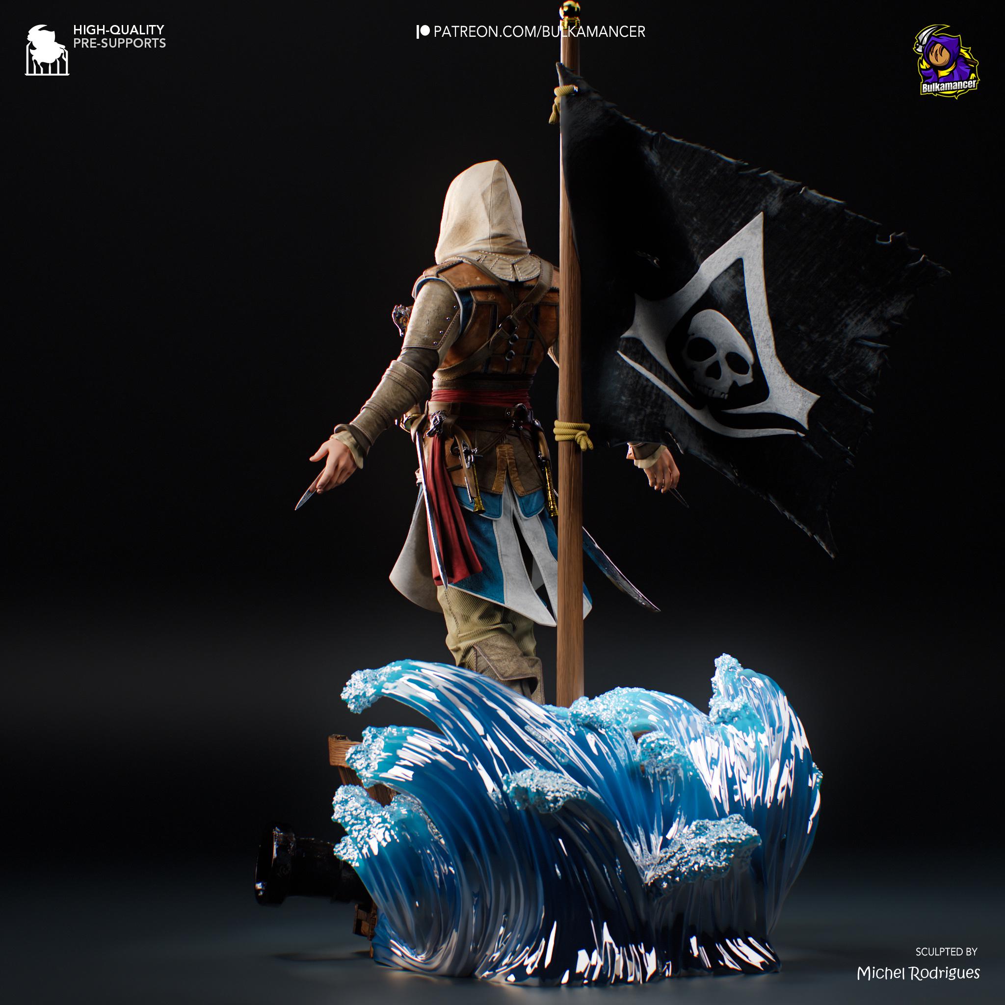 Hand-Painted Edward Kenway Resin Statue: Limited Edition Pirate Collectible