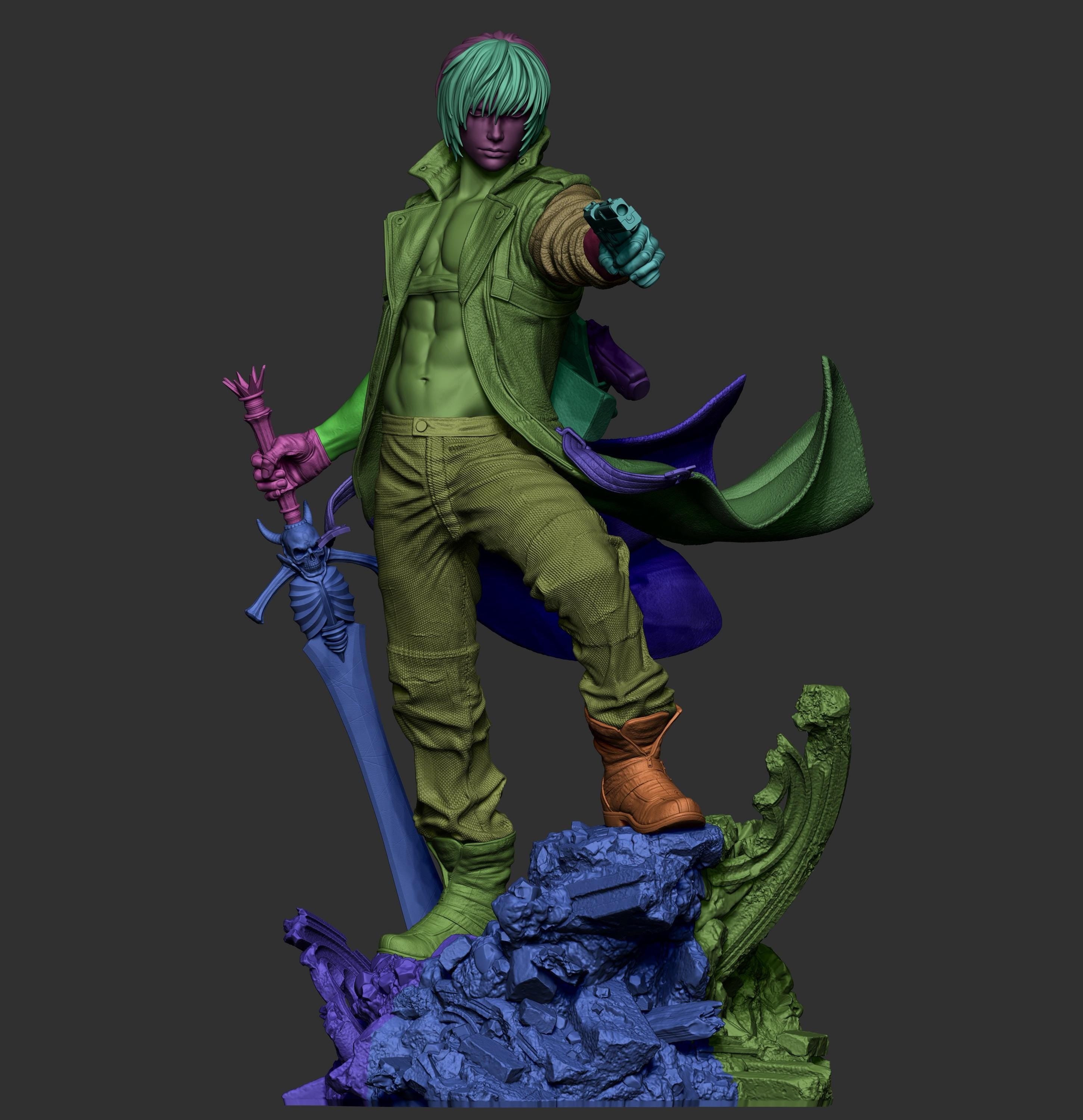 Hand-Painted Dante Resin Statue: Fan-Made Anime Warrior Collectible