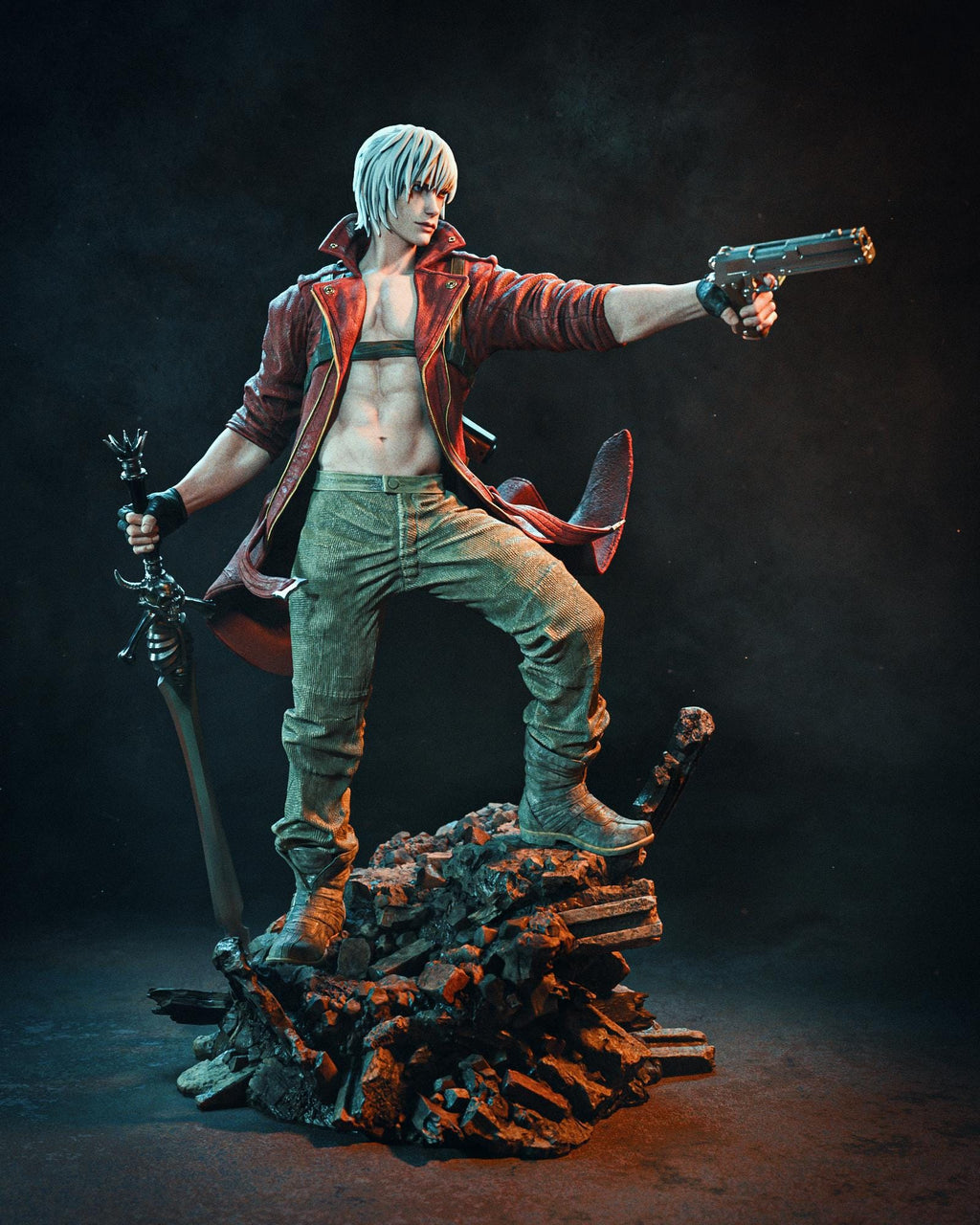 Hand-Painted Dante Resin Statue: Fan-Made Anime Warrior Collectible