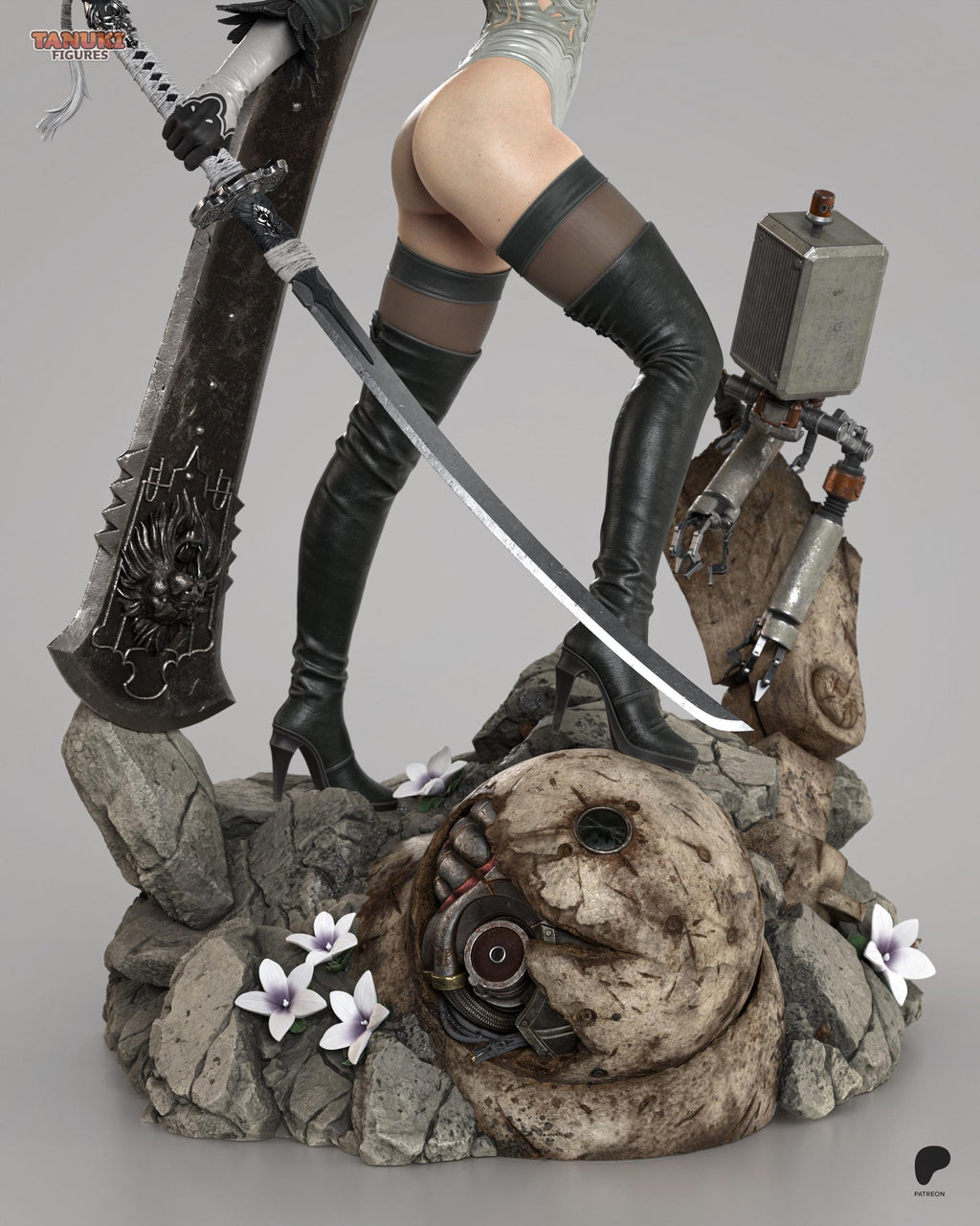 Hand-Painted 2B Android Warrior Statue: Anime Figure with Sword