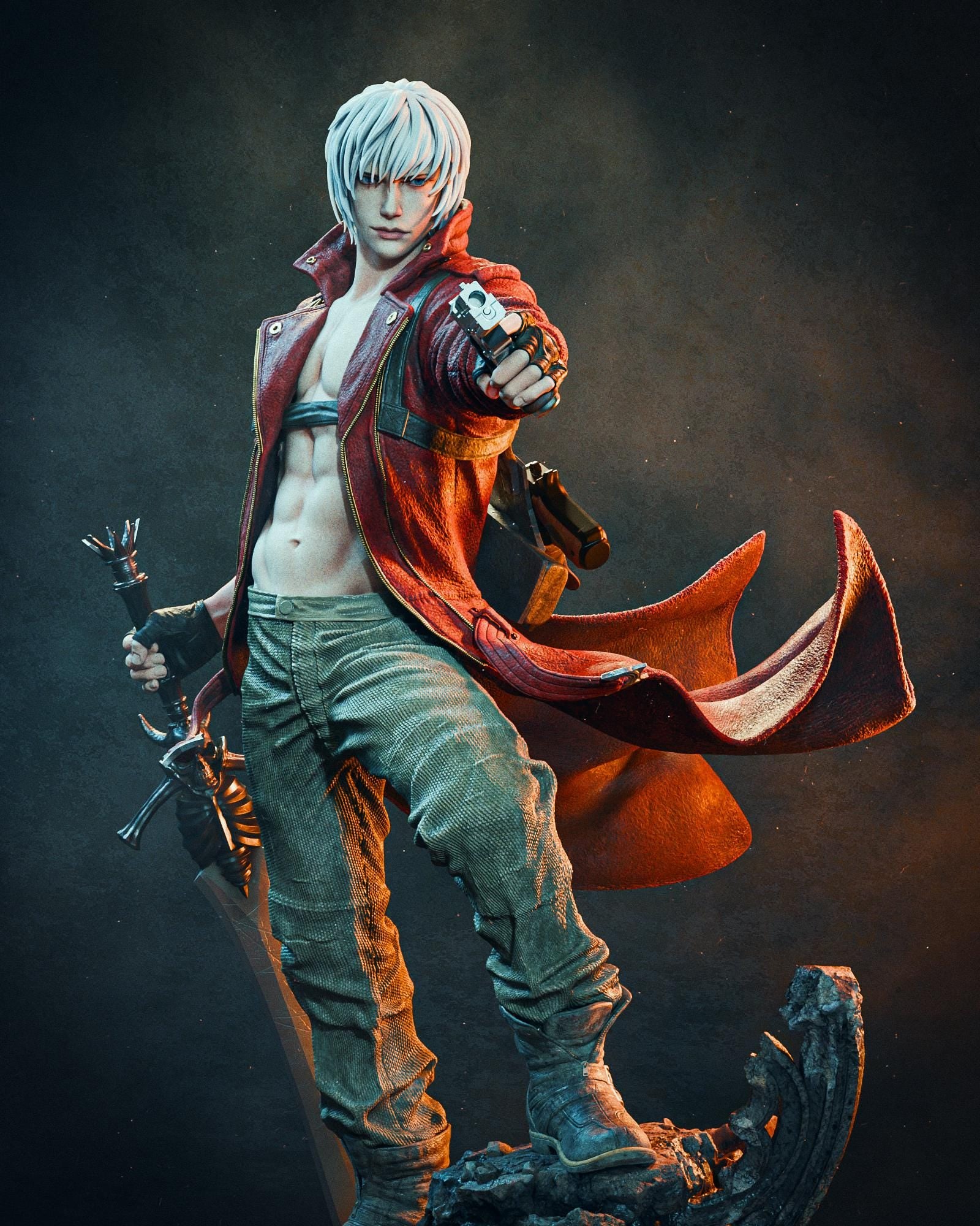 Hand-Painted Dante Resin Statue: Fan-Made Anime Warrior Collectible